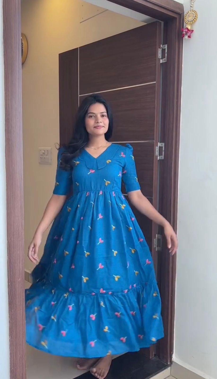 Kota Checks Embroidery Midi Gown