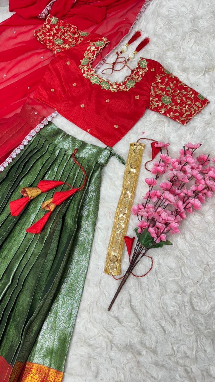 Exclusive Designer Premium Quality Pure Kanjivaram silk full stiched Lehenga