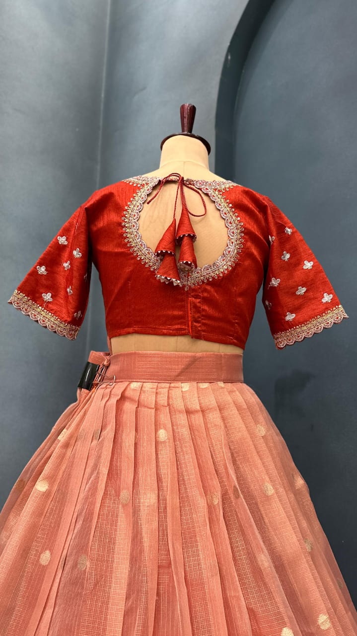 Full Stitched Luxurious Lehanga with Kota checks with Rich big Paithani jacquard border with Premium quality lace border attached with Canvas