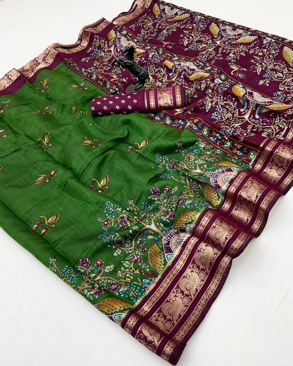 Pure Viscose Silk Saree with Kalamkari Design