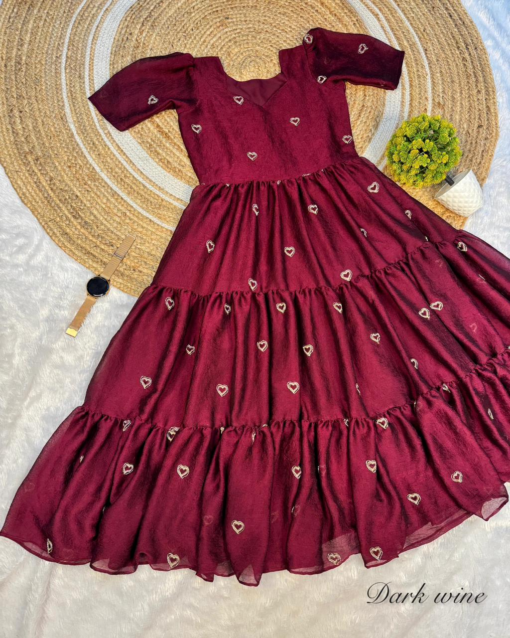 Beautiful Rangoli Crush Gown with Heart Beads