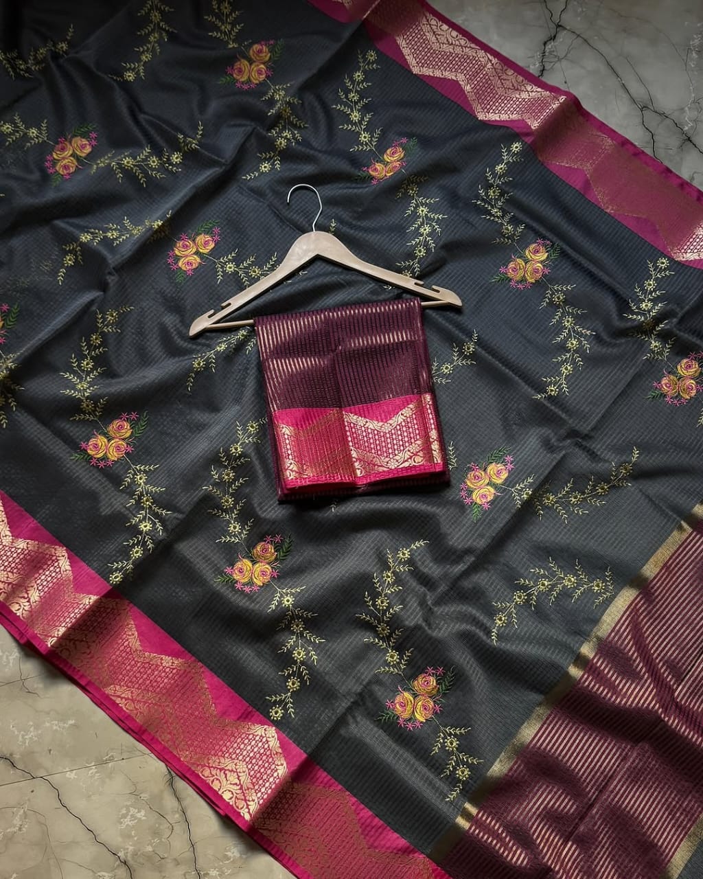 Premium Kota chex with embroidery