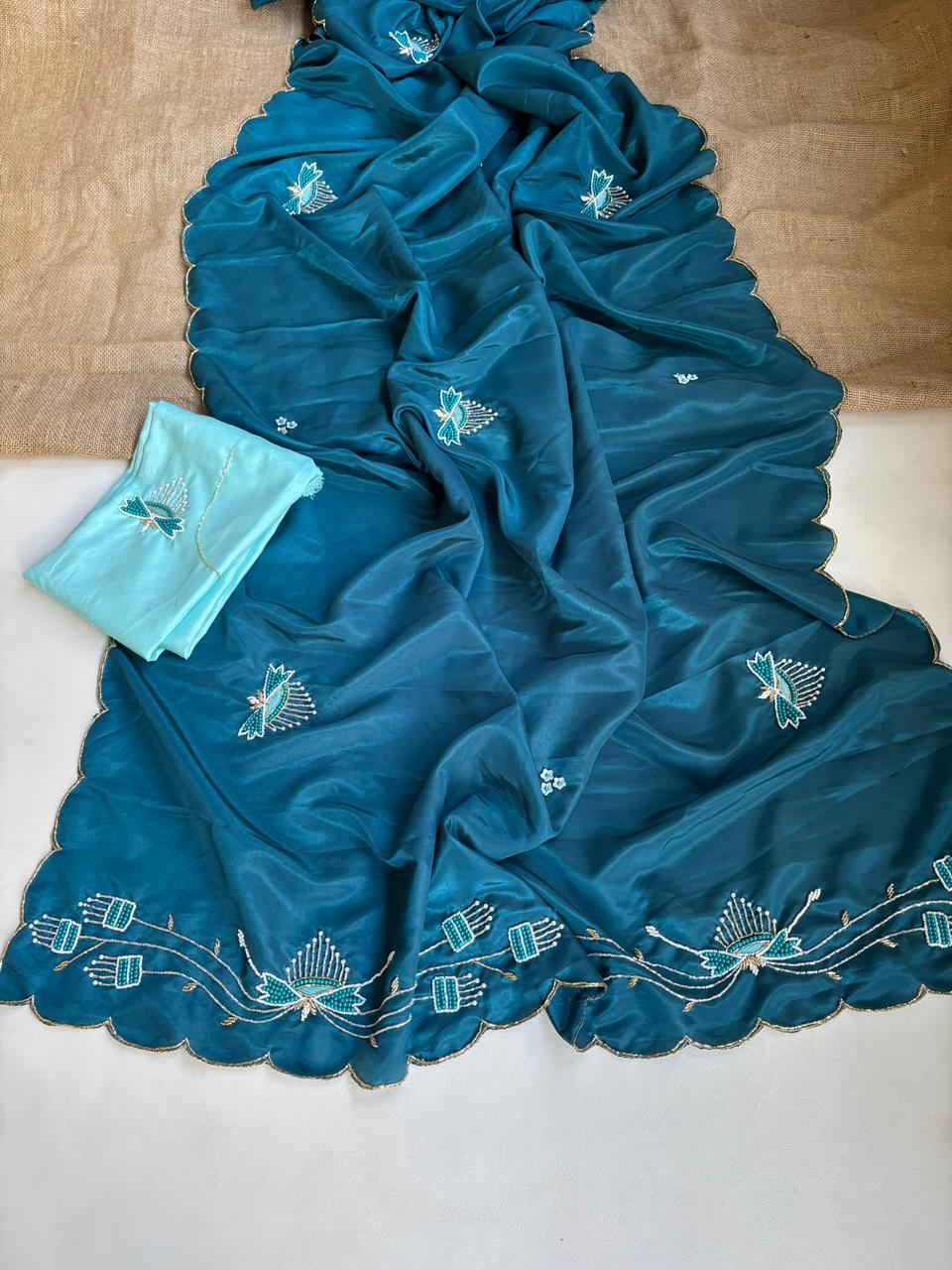 Designer Light Weight Moti Cutdana Handwork Sarees