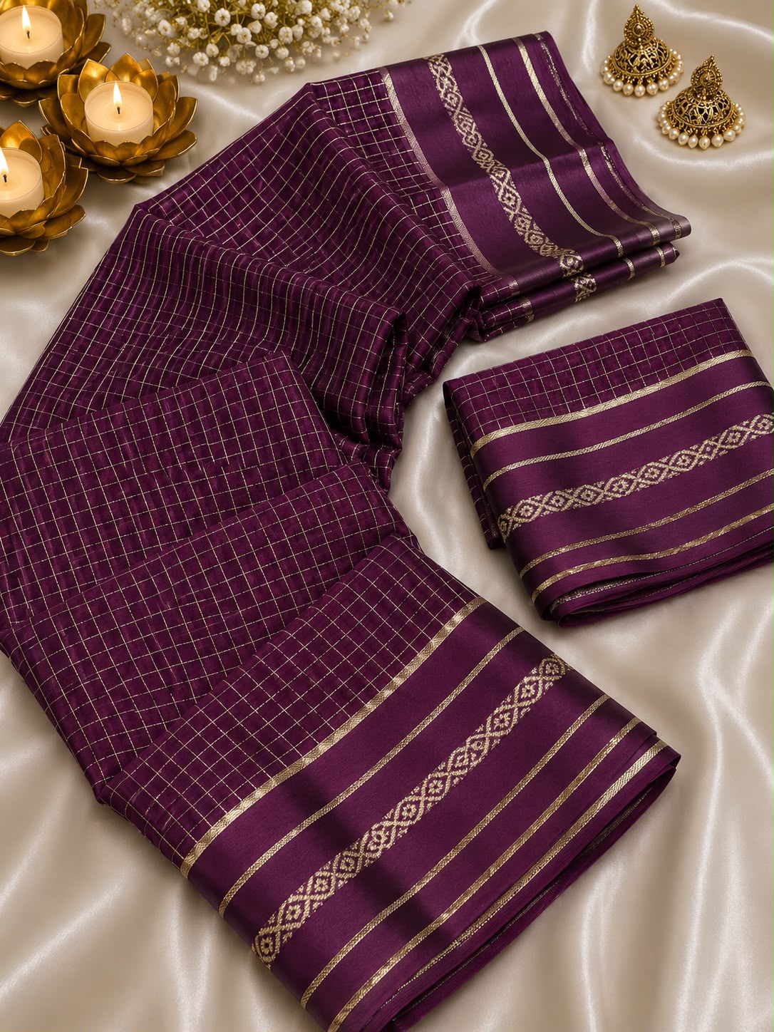 Viscose Georgette Chex Sattin Border Sarees