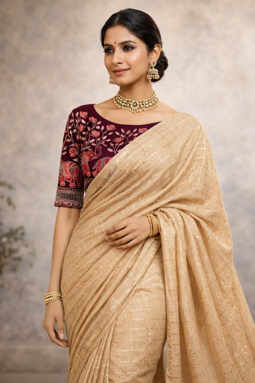 Viscose Georgette Saree With Multi Bits Work Blouse