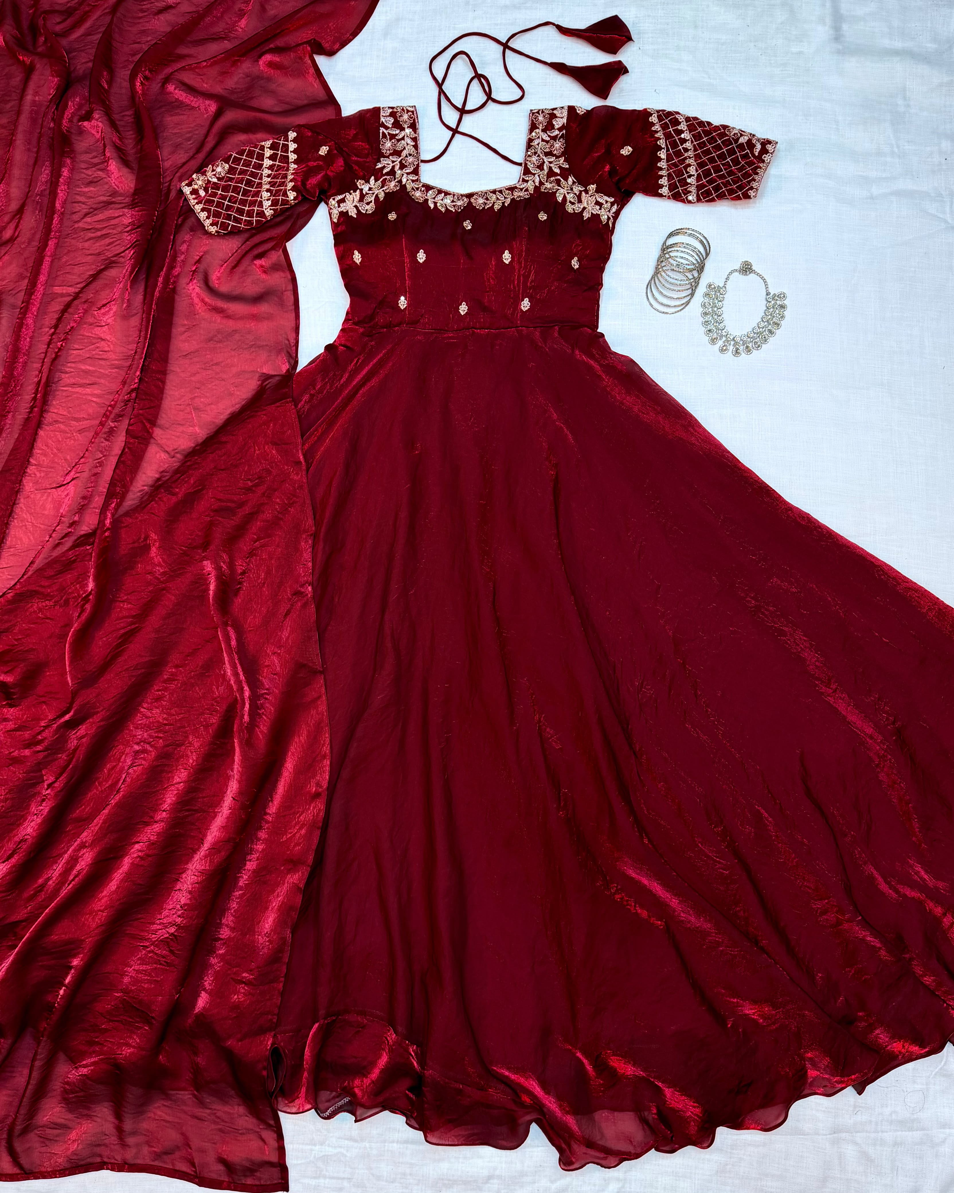 Premium Embroidery Sequence Gown with Dupatta