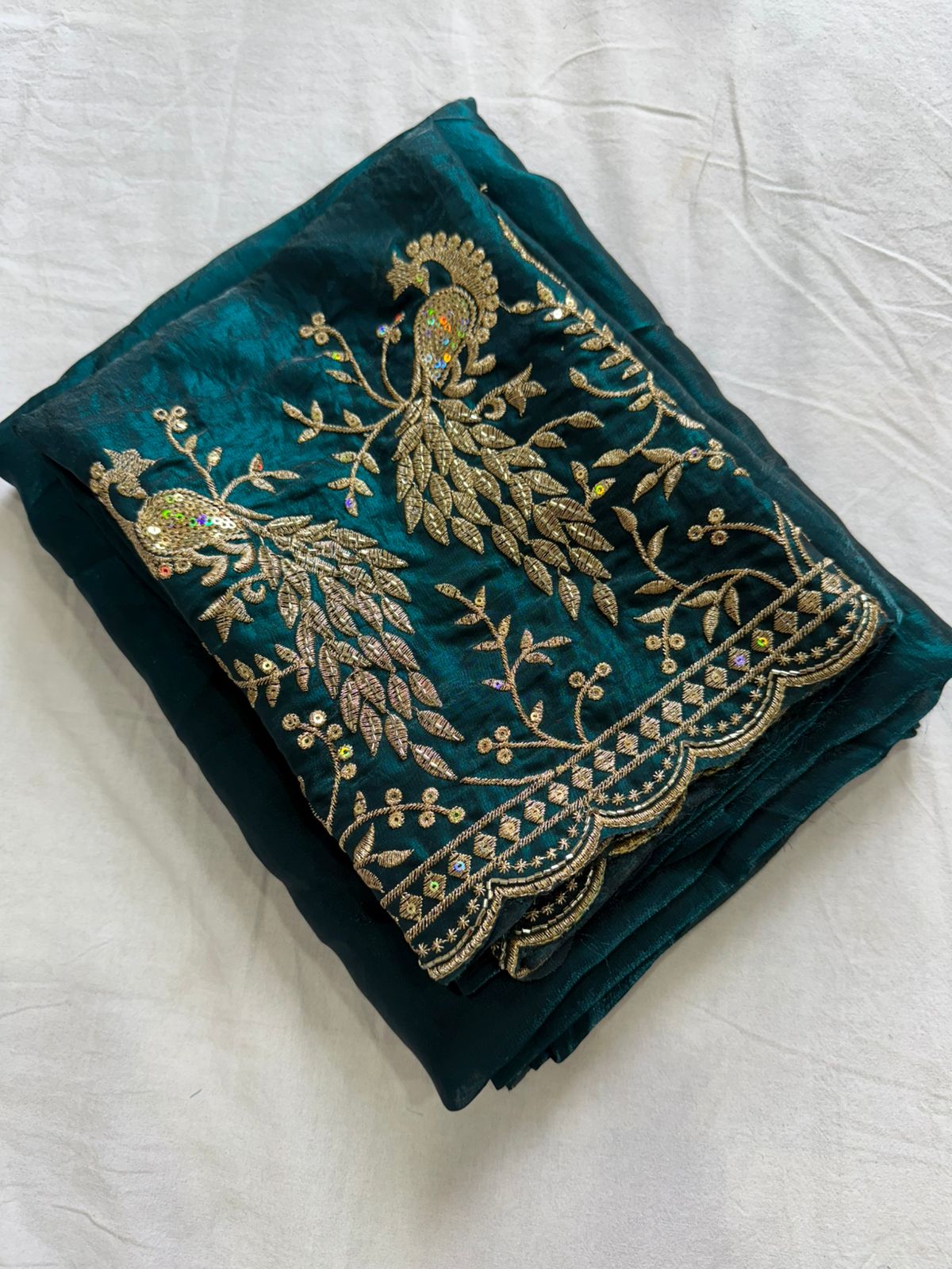 Space Sattin Saree With Running Bits Sequence Work Blouse