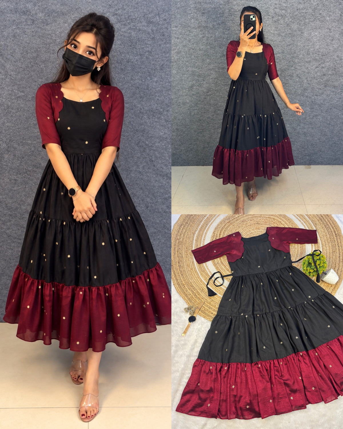Multi Colour Vichitra Silk Maxi with Embroidery Work