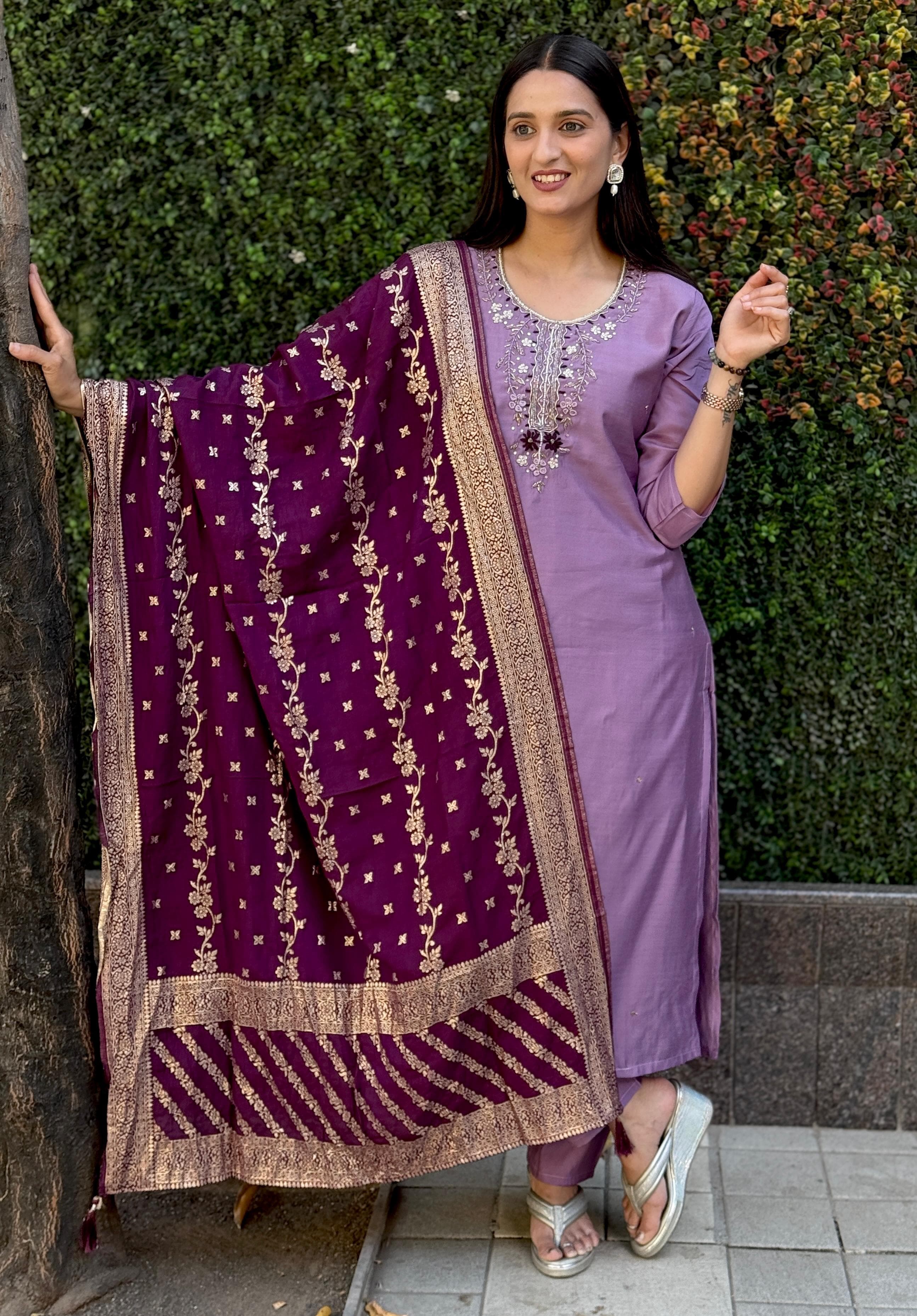 Beautiful Trending Lavender Designer Kurti Set