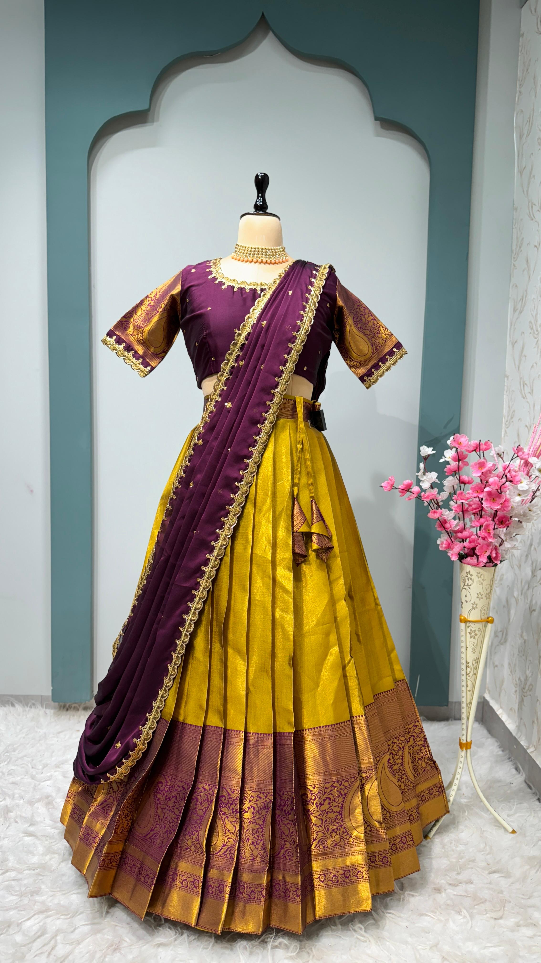 Pure Kanjivaram Silk Full Stitched Lehenga With Designer Maggam work