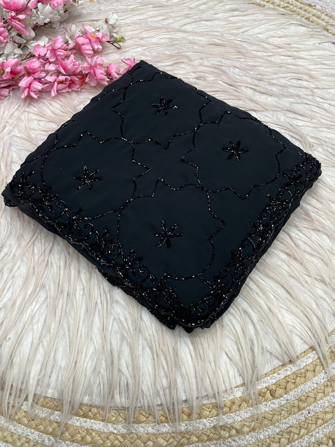 Premium Black 🖤 Cocktail Saree with All Over Cutdana Work
