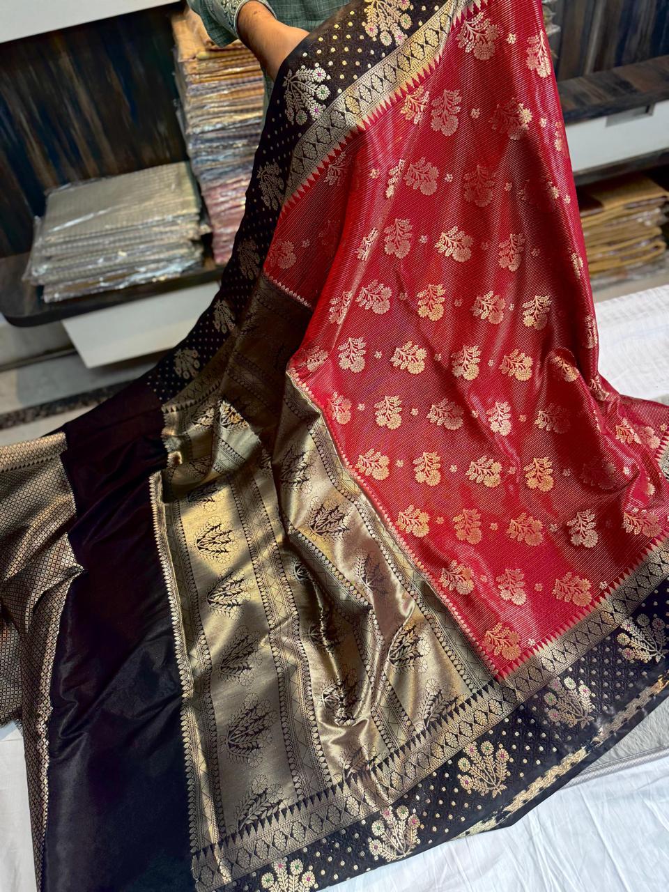 Benarasi Semi Raw Mango Silk Saree