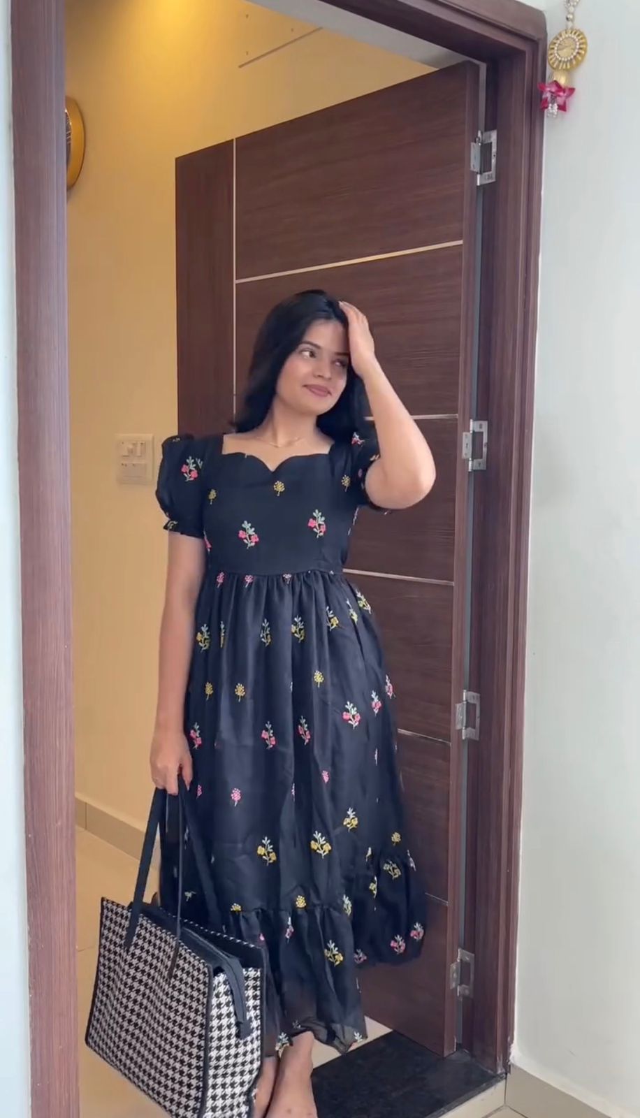 Kota Checks Embroidery Midi Gown