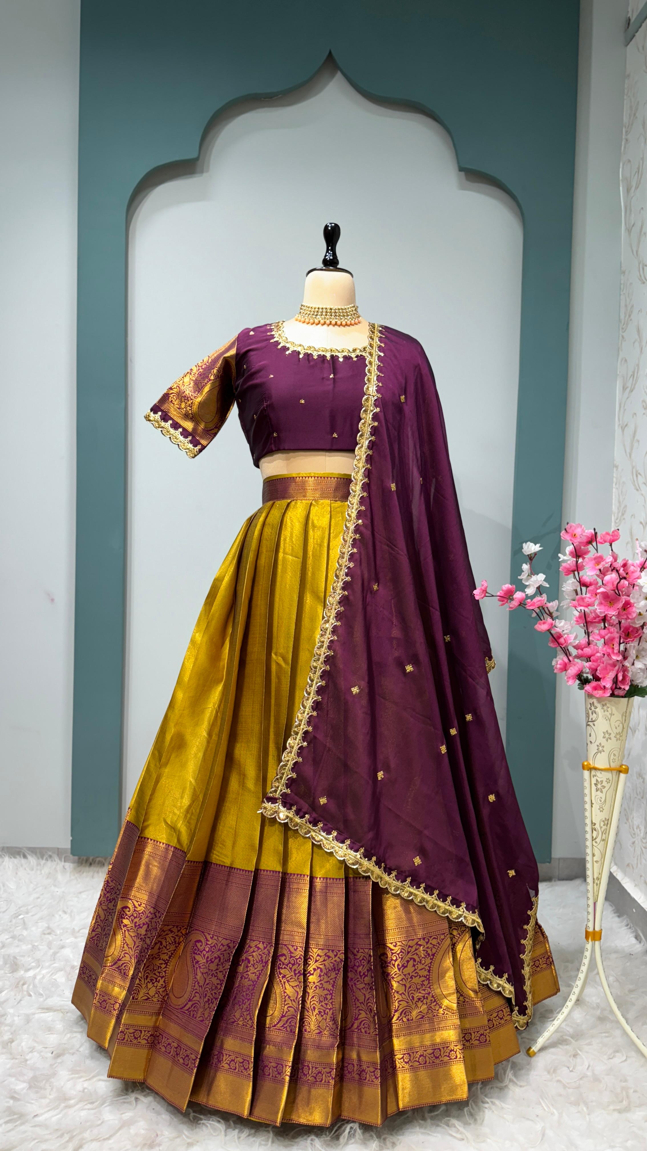 Pure Kanjivaram Silk Full Stitched Lehenga With Designer Maggam work
