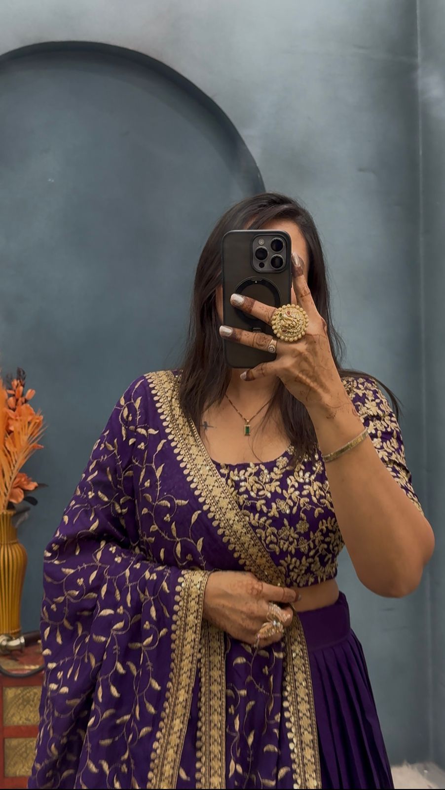 Premium Vichitra Silk with Maggam Work and Fully Stitched Lehangas