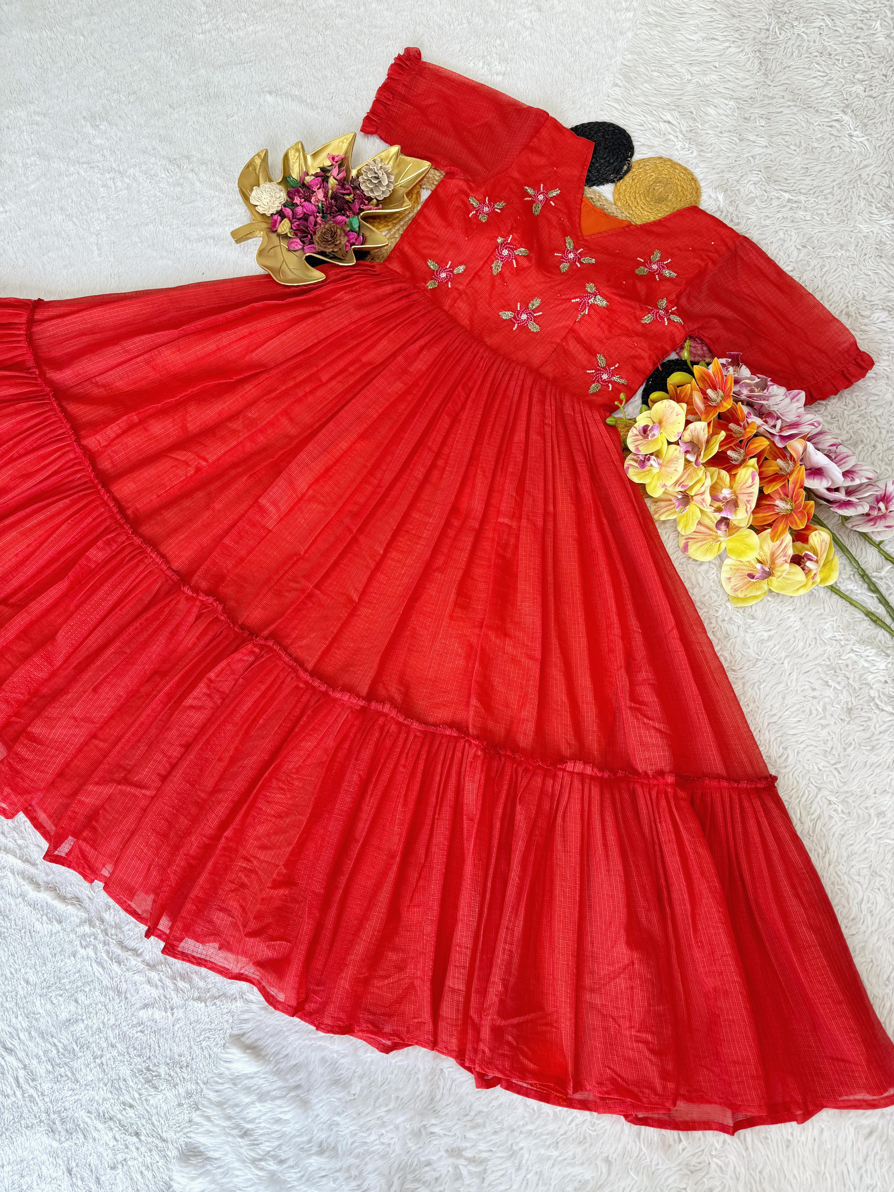 Easy Breath Special Maggam Work Kota Checks Gown