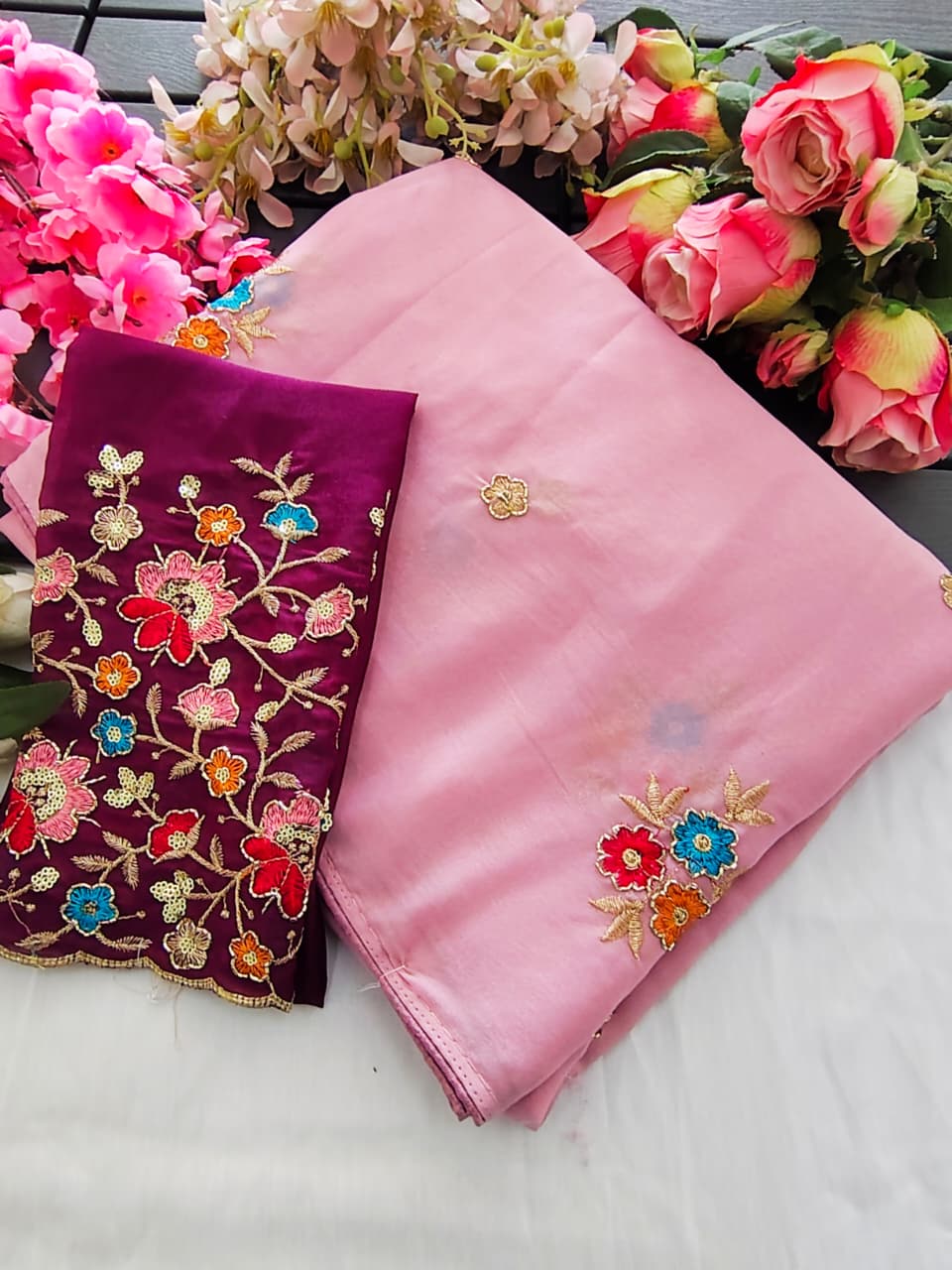Star Georgette Sarees with Embroidery Khatli Work