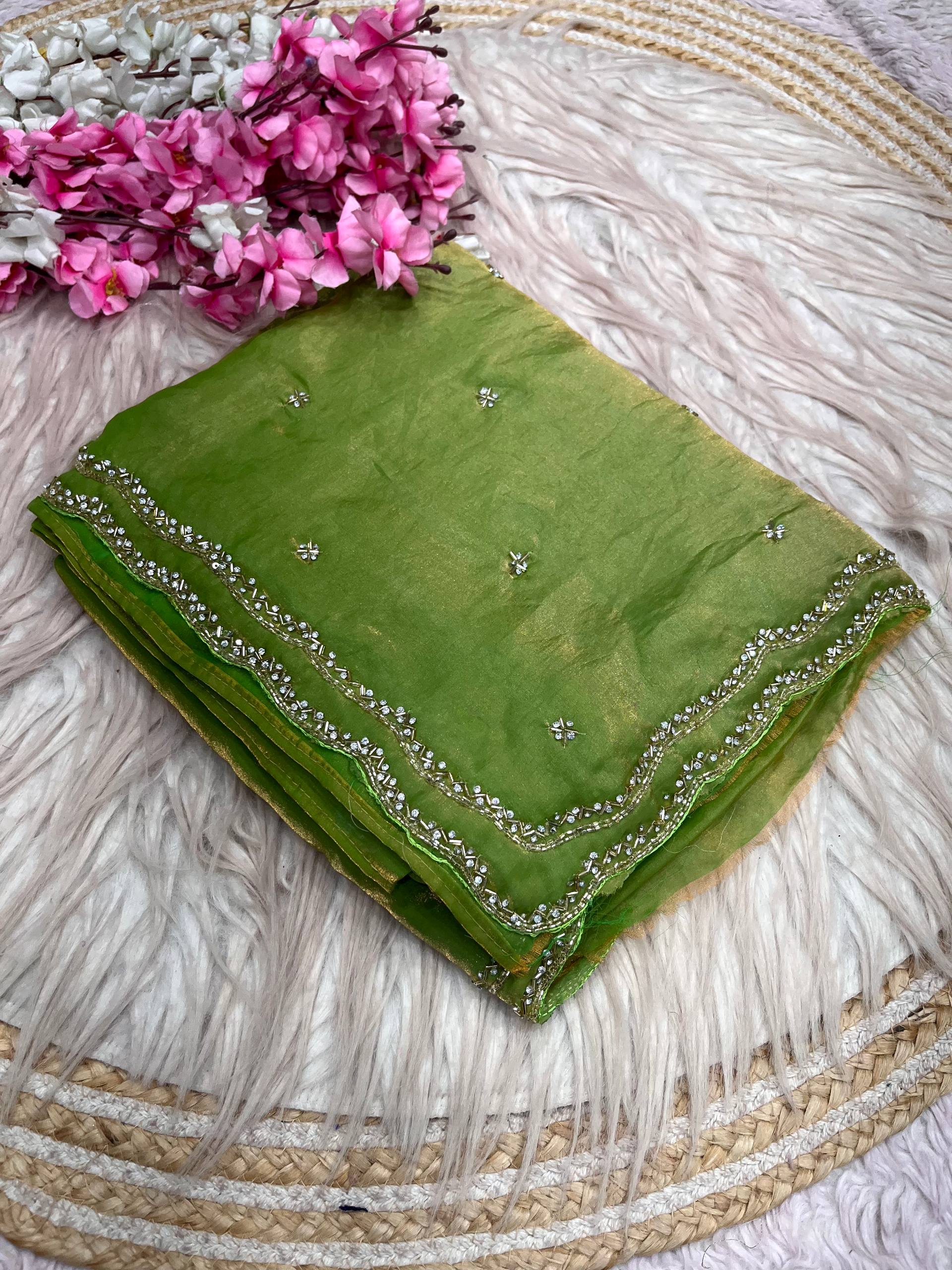 Space Silk Fandy sattin With Beautiful Khatli Cut Dana Handwork Along With Hand Diamond Work