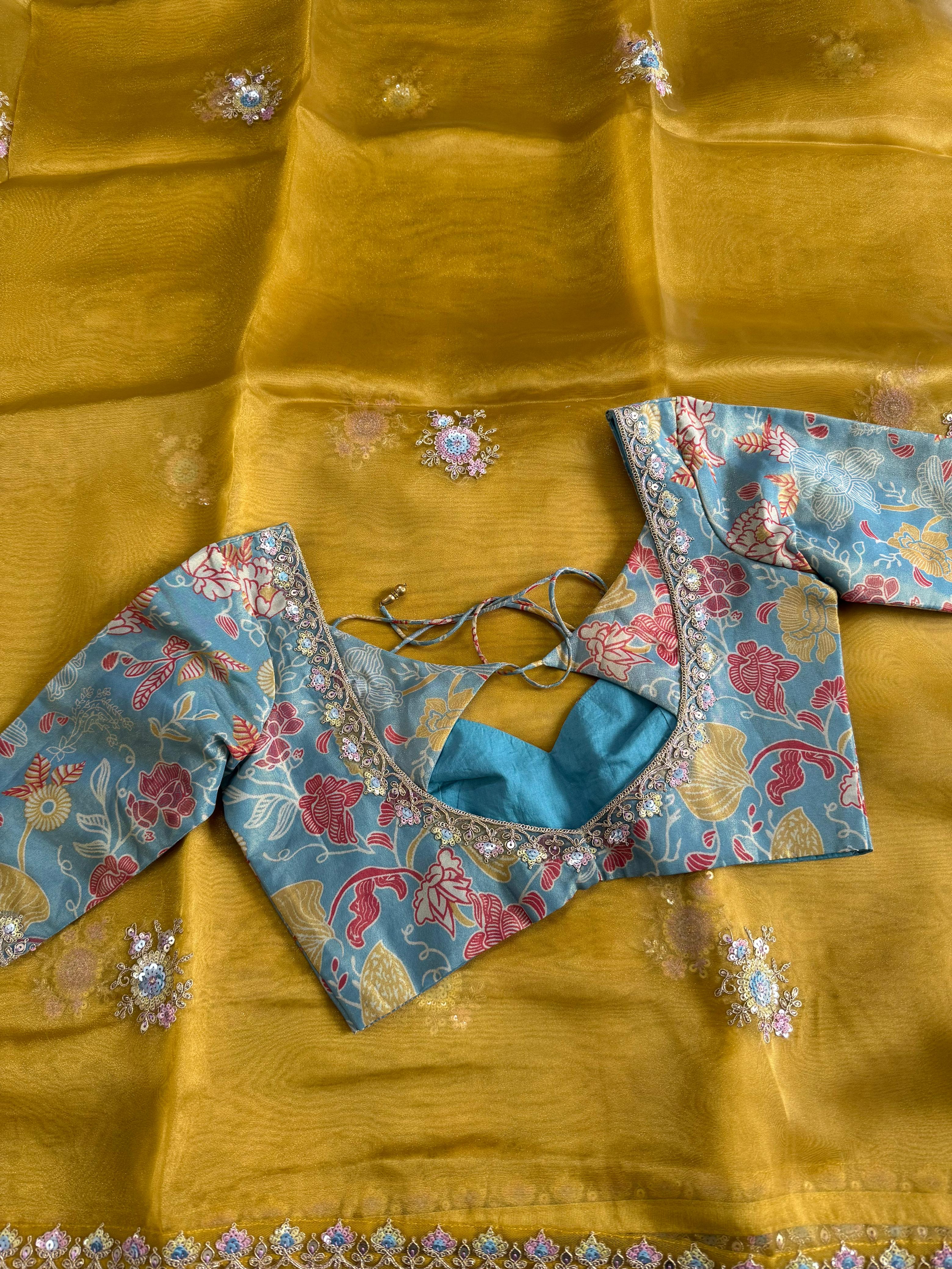 Premium Tissue Silk with Coding Work & Stitched Blouse 38
