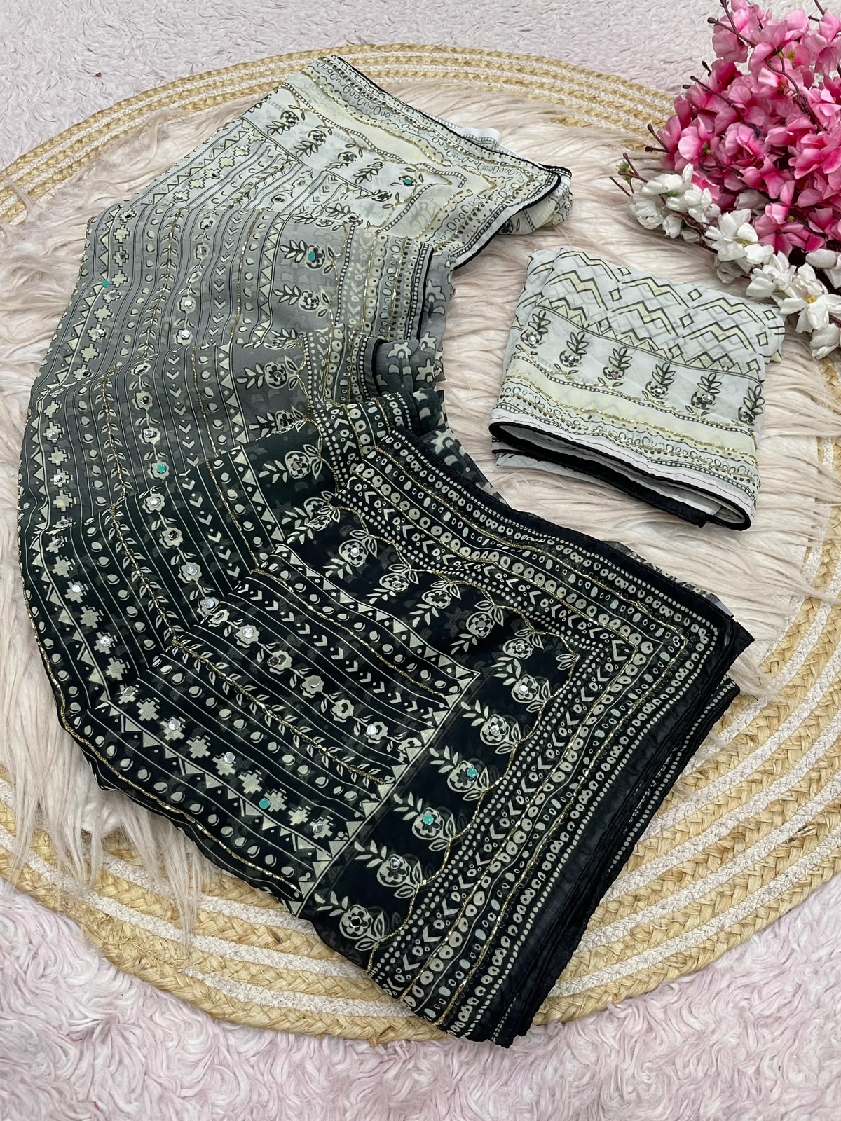 Soft Georgette Saree with Khatli & Orginal Mirror Work
