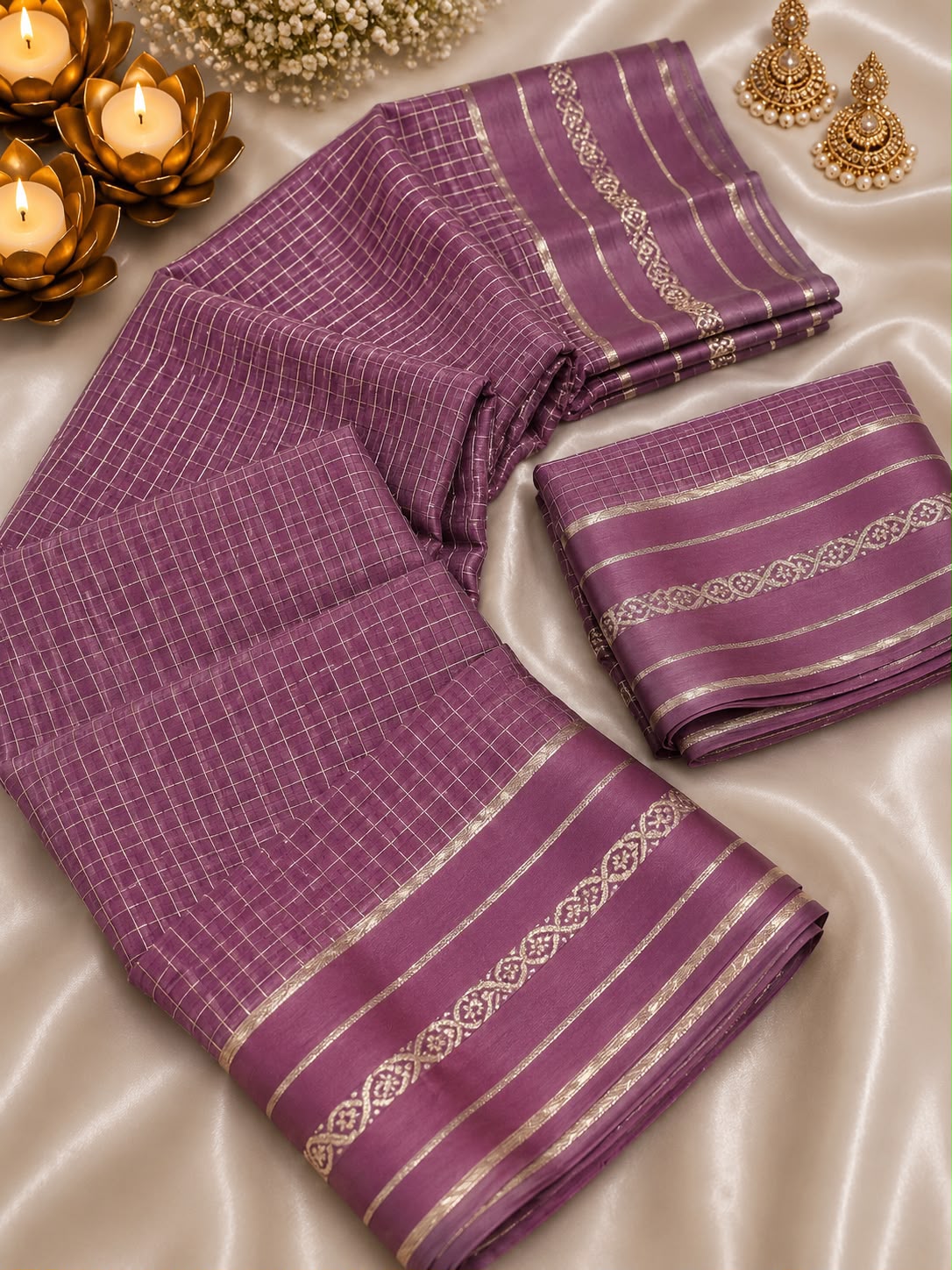 Viscose Georgette Chex Sattin Border Sarees