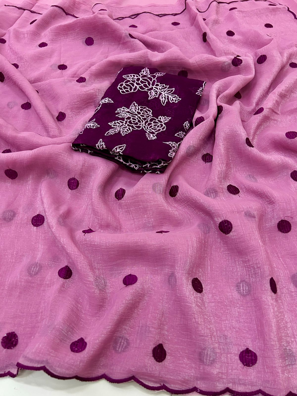 Polka Dots Saree with Embroidery Work