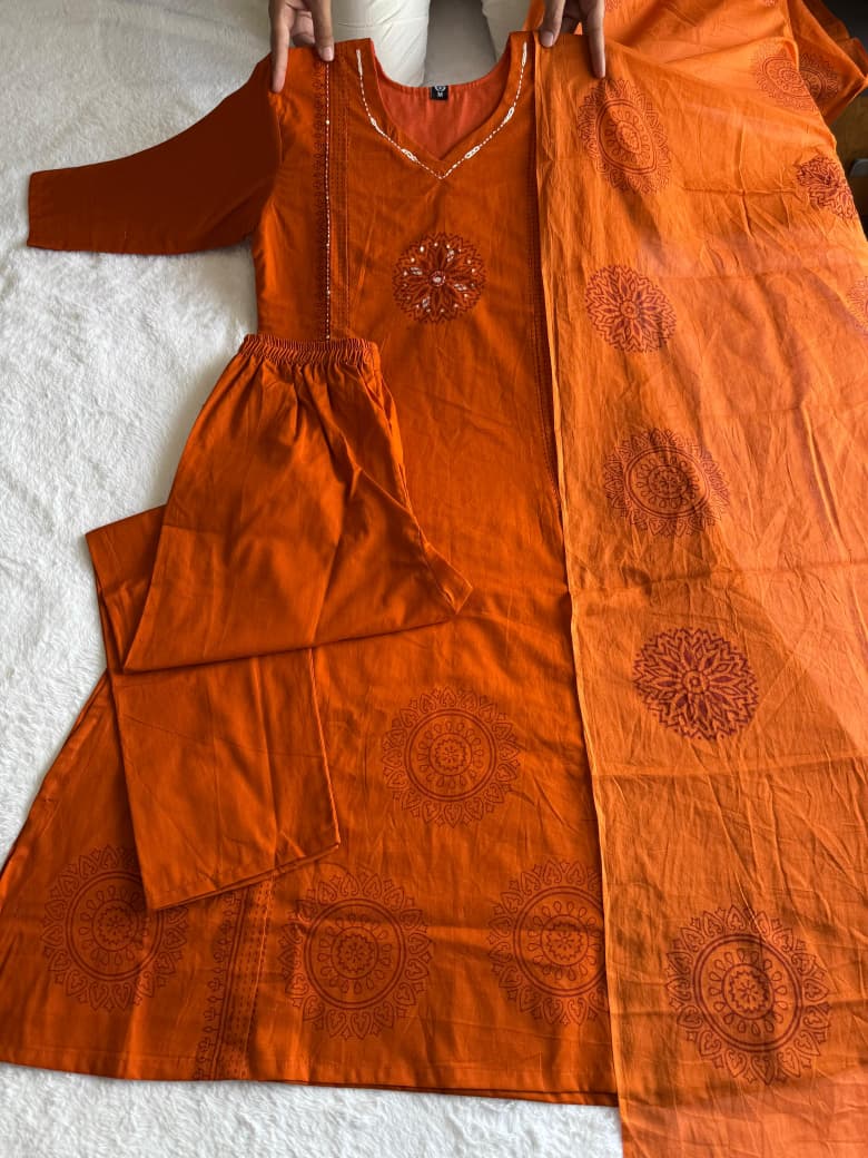 Premium Cotton Orange Kurta Set