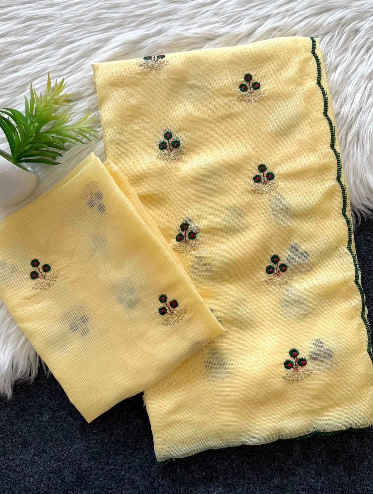 Soft Doria Checks Saree with Beautiful Embroidery all over Saree and Running Blouse with Work
