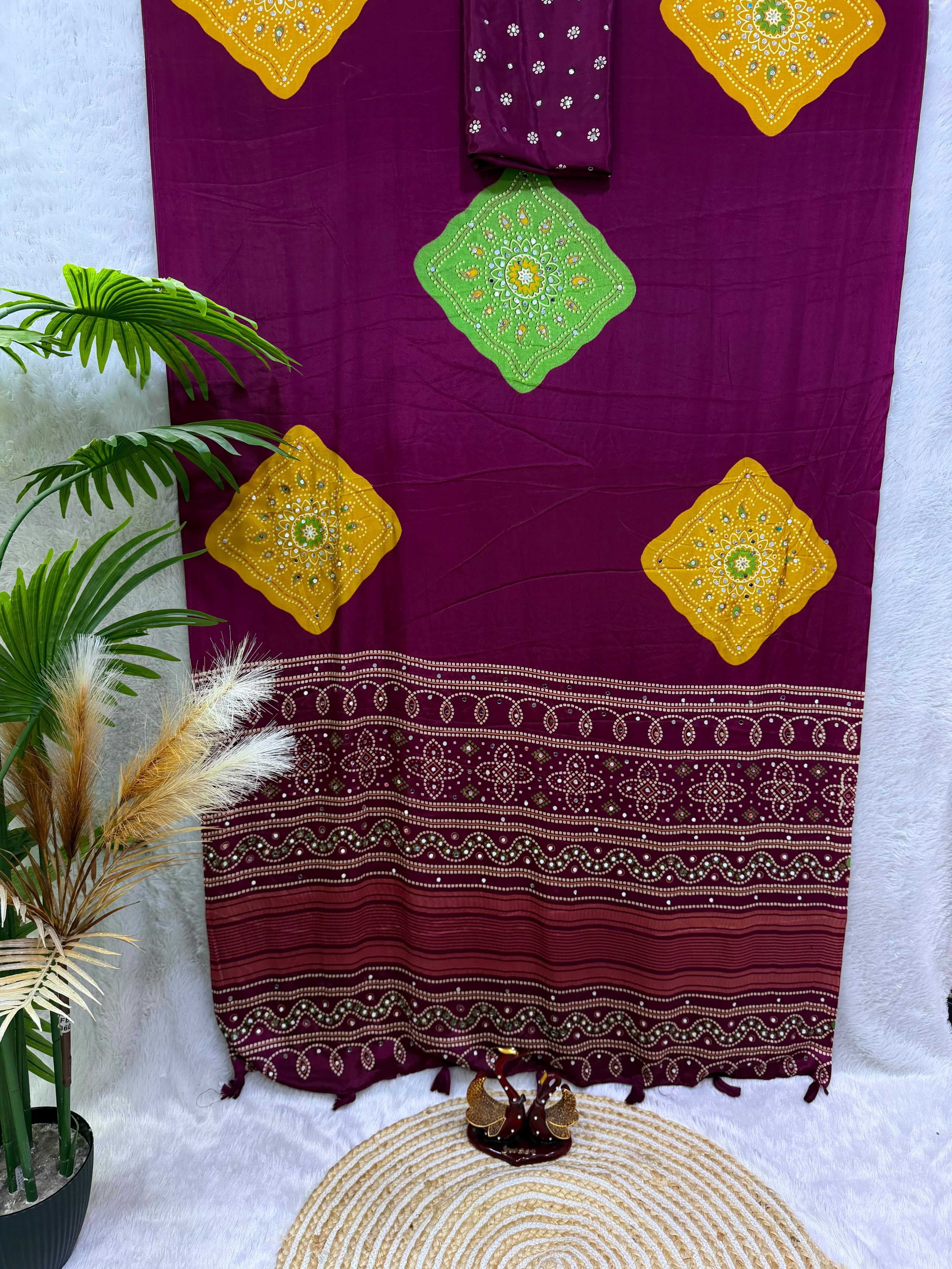 Ajrakh mirror work sarees