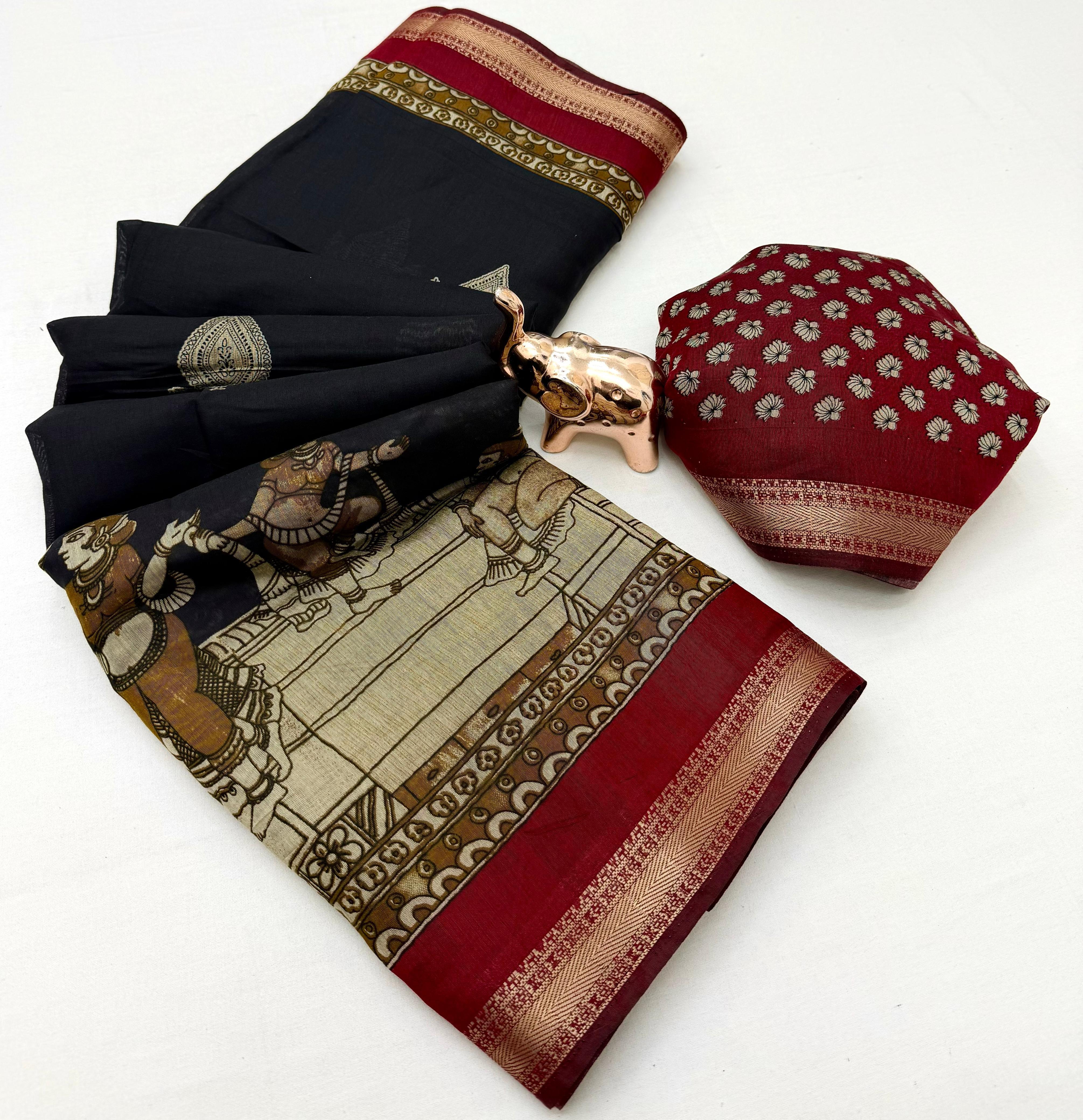 Soft Mul Cotton with Kalamkari Pallu & Zari Weaving Border