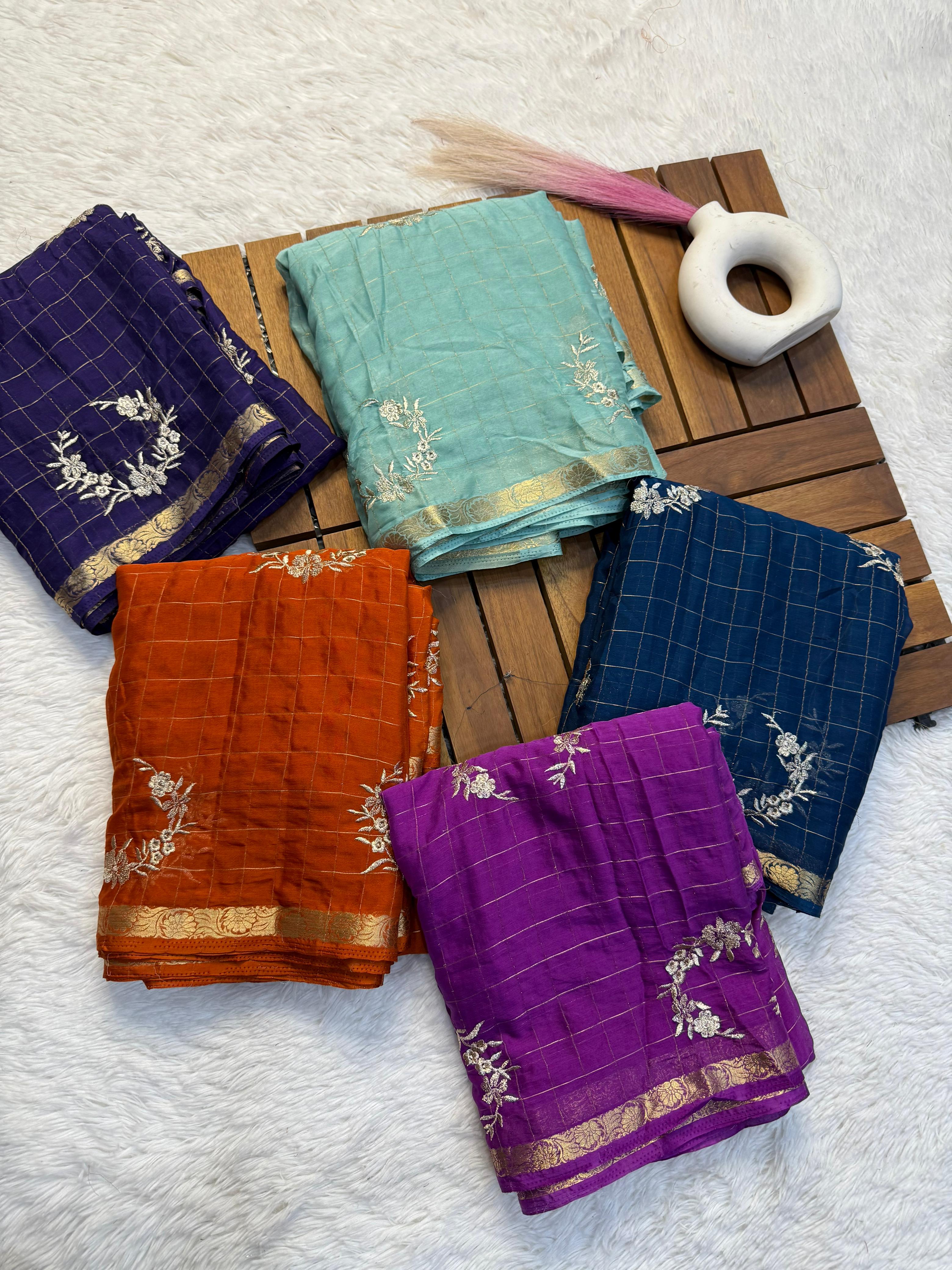 Pure Chinnon Viscose Chex with Embroidery Work