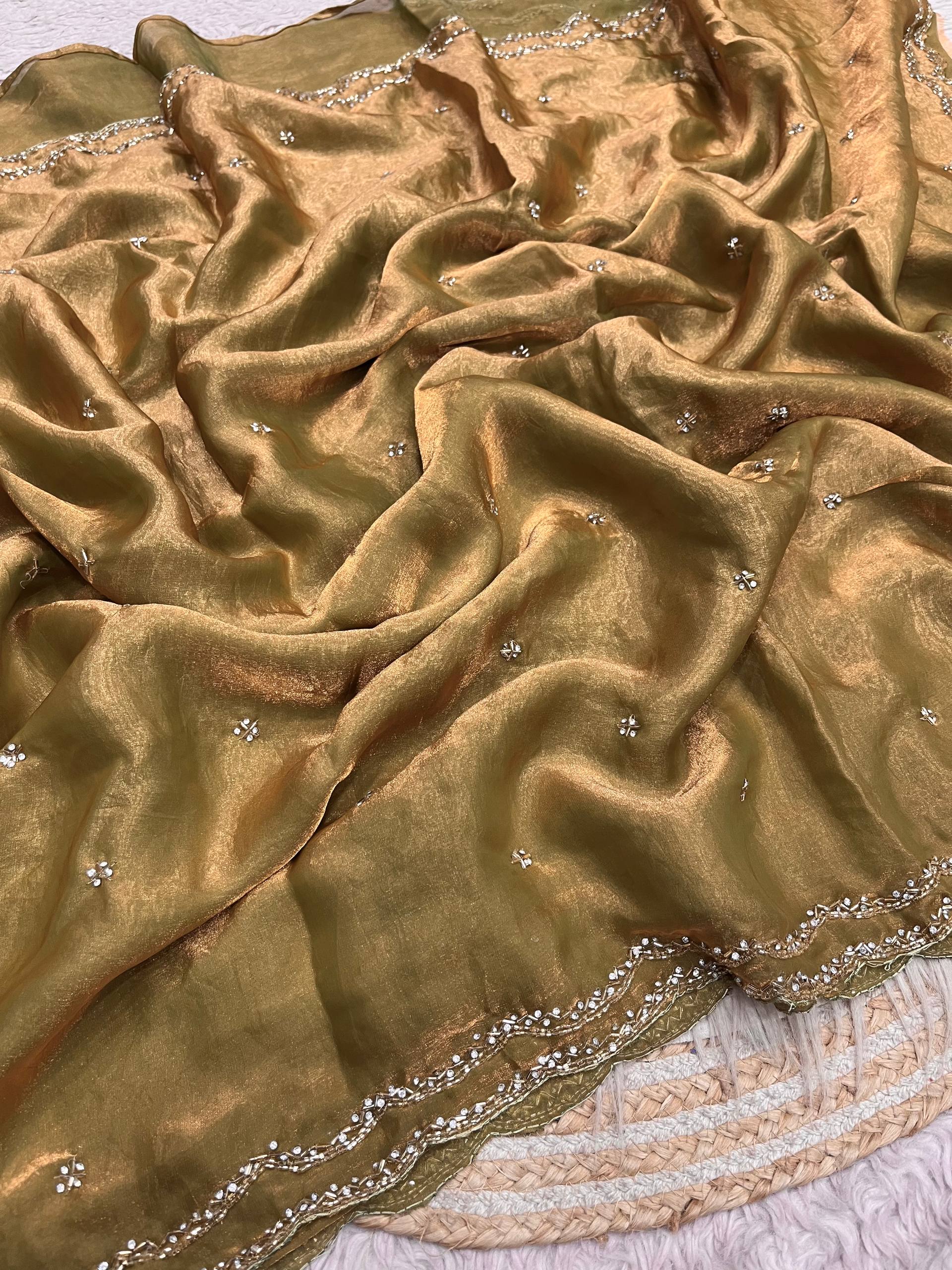 Space Silk Fandy sattin With Beautiful Khatli Cut Dana Handwork Along With Hand Diamond Work