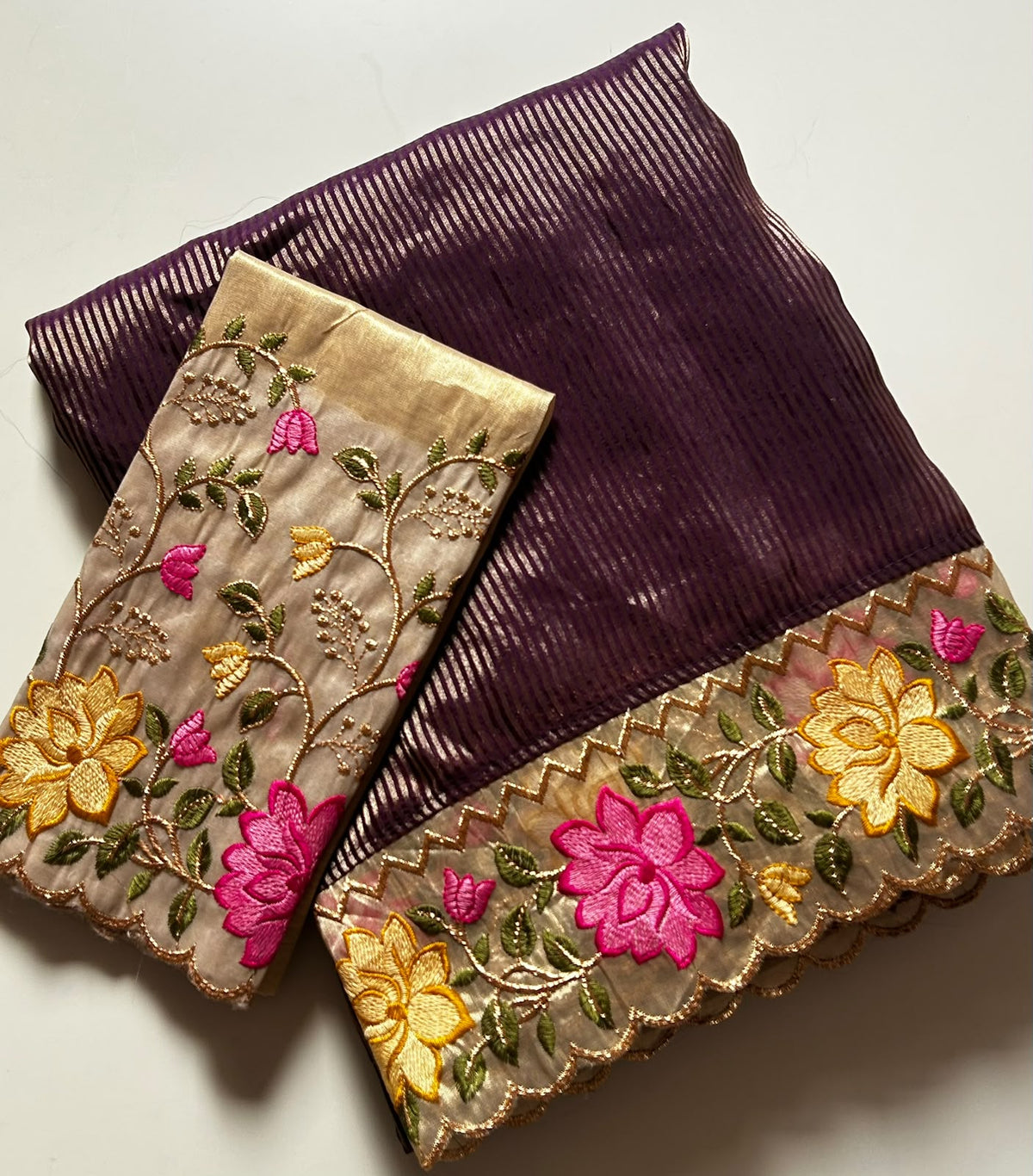 Pure Tissue Organza Silk Stripe Sarees designd with embroidery work blouse