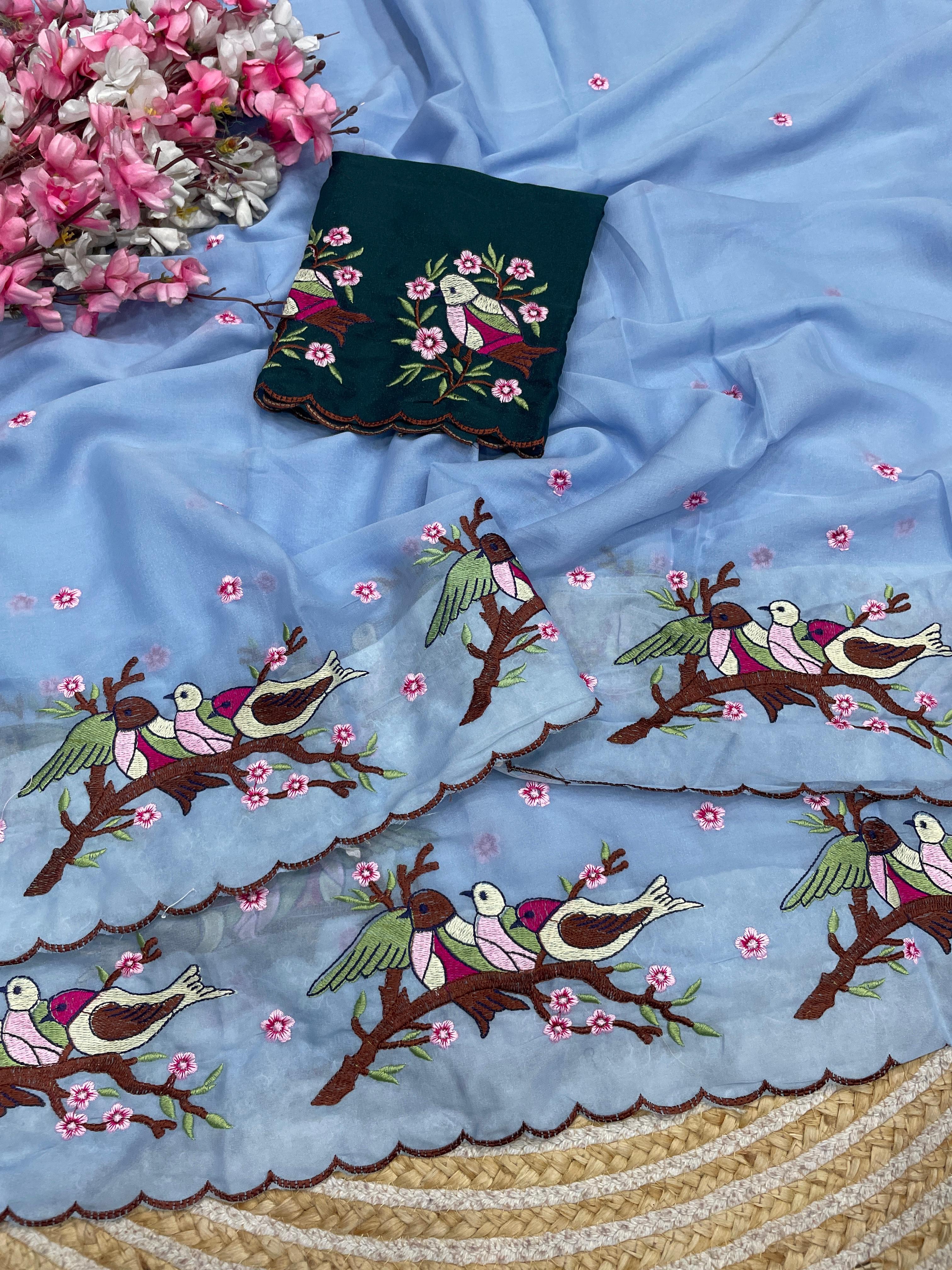 Star Georgette Sarees with Beautiful Multi Embroidery work & Arcoo Border