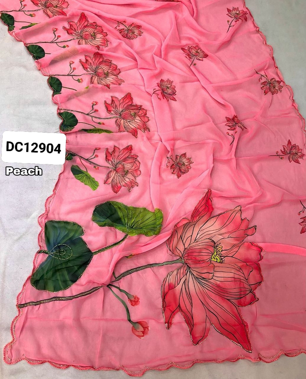 Chiffon Saree with Embroidery and Cutdana Work