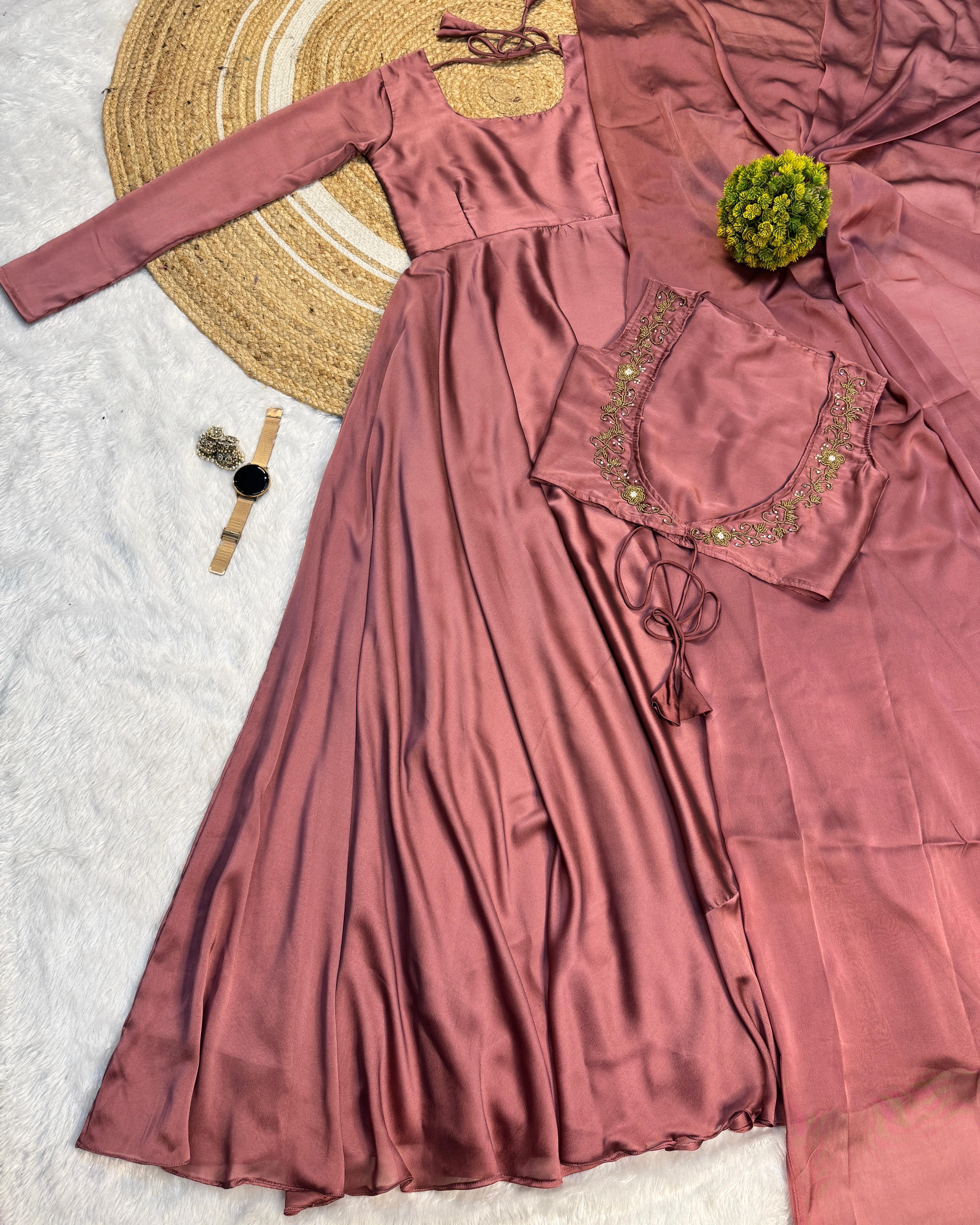 Premium Rangoli Silk Gown Wear in 3 Styles