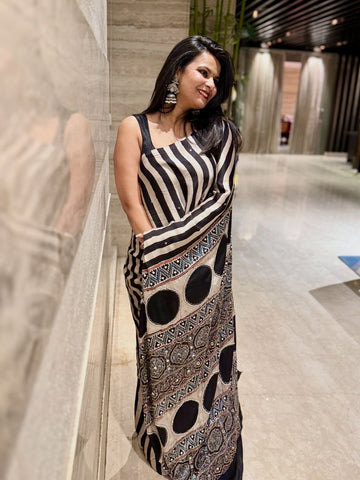 New Ajrakh Designer Handwork Party Wear Saree with Original Mirror Work