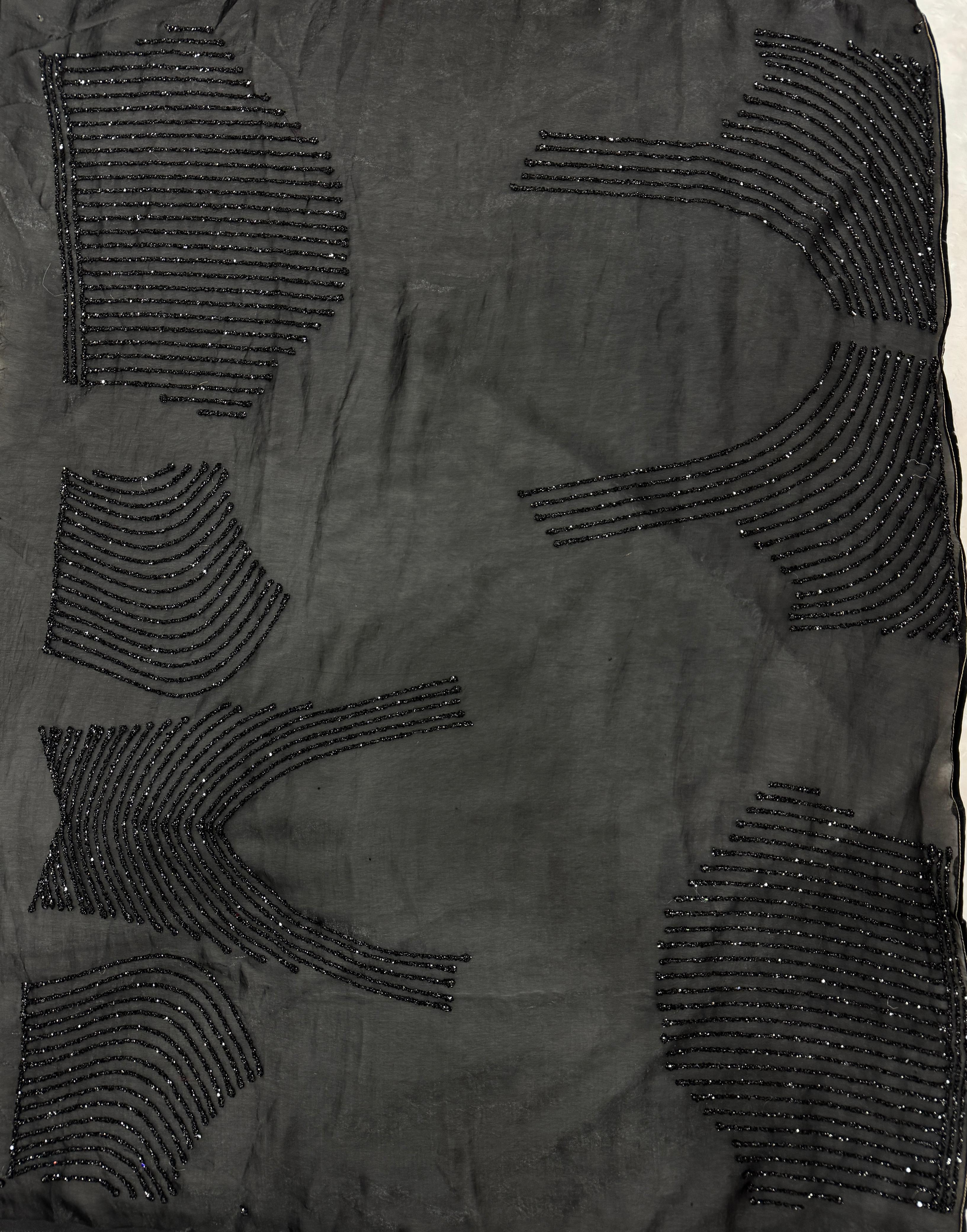 Bold & Beautiful Partywear Black Space Silk Saree with Diamond Work