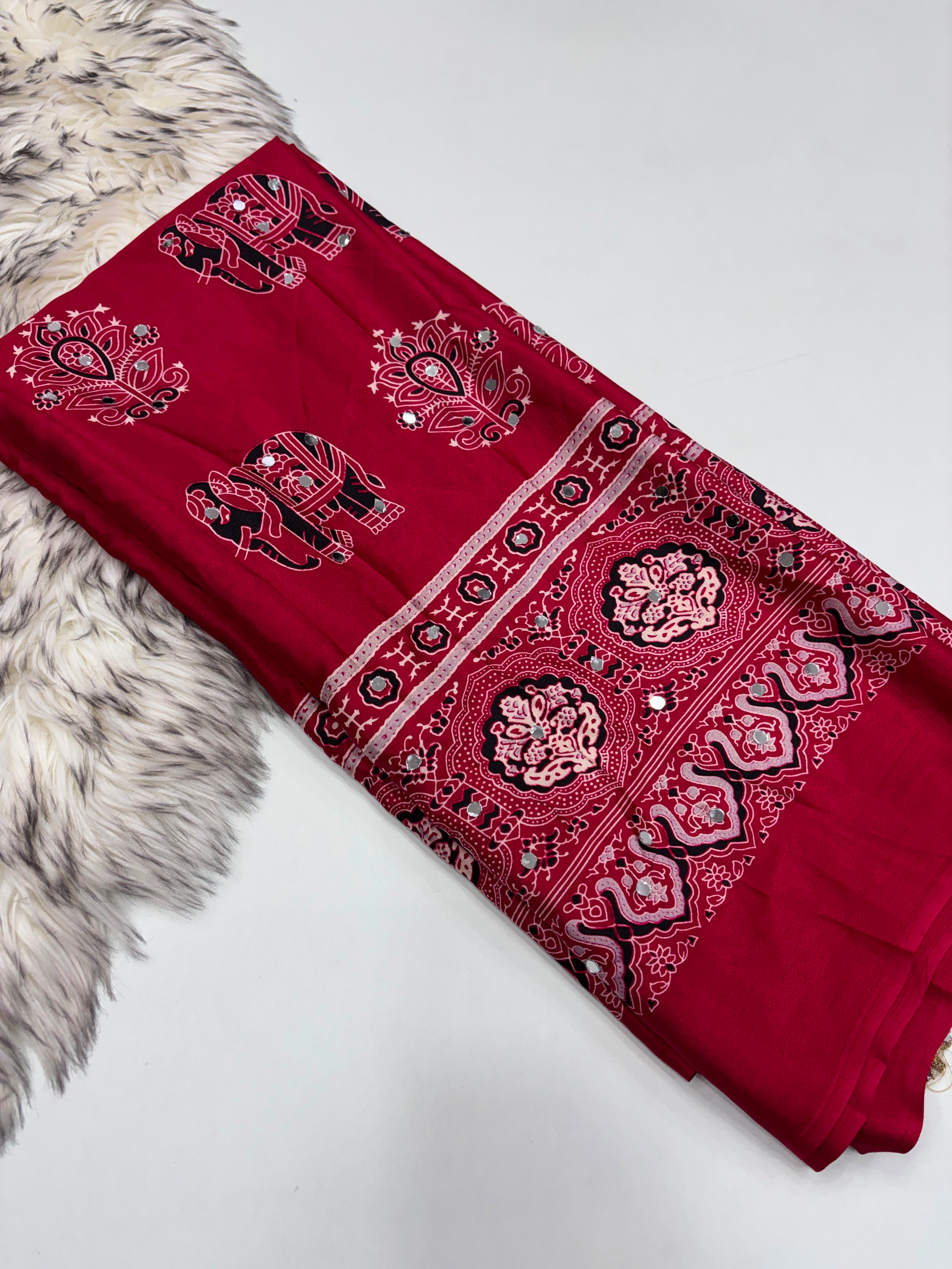 Ajrakh Mirror Work Sarees