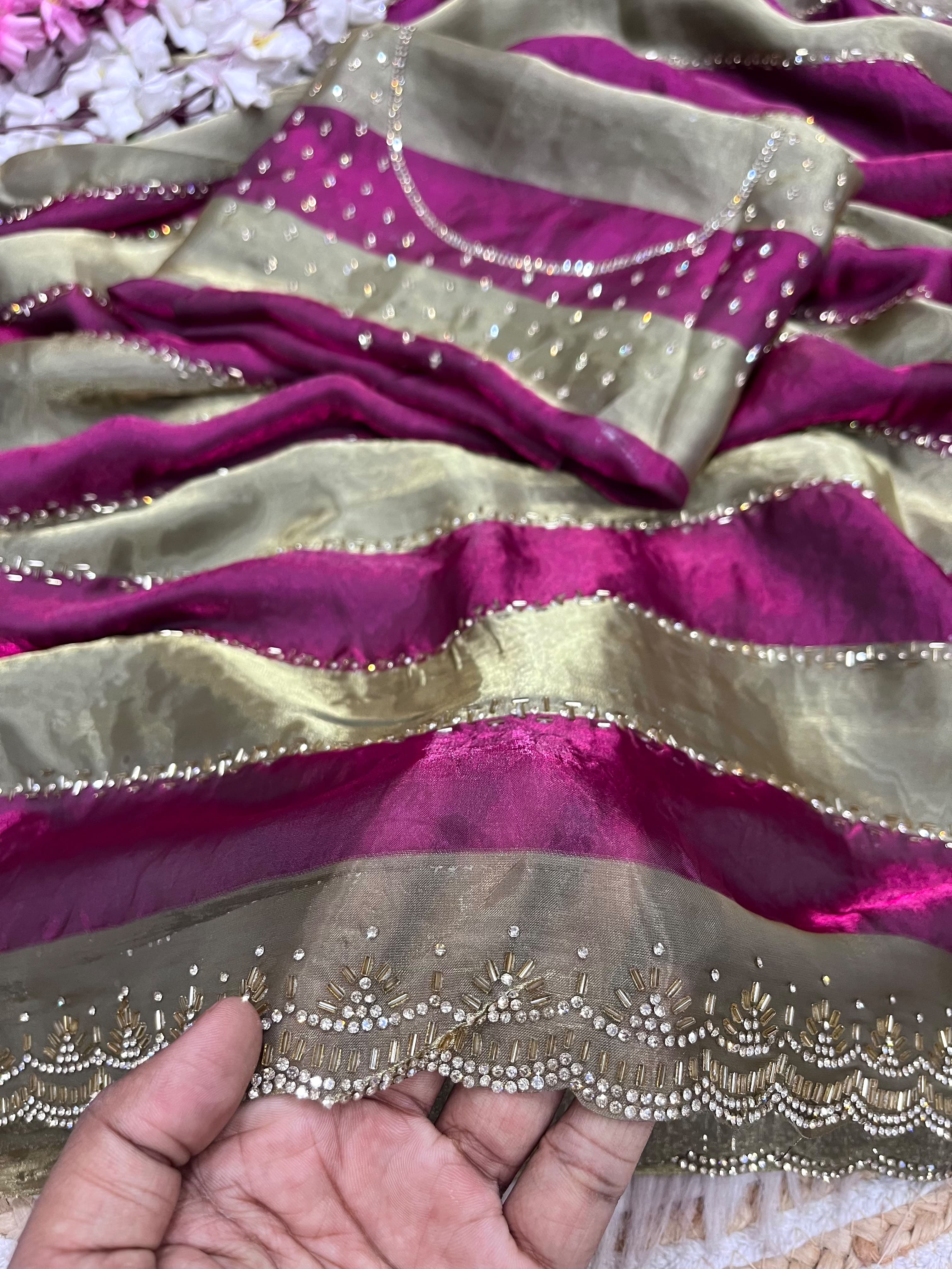 Space Soft Silk Blooming With Beautiful jarkhan Work With Siroski Work