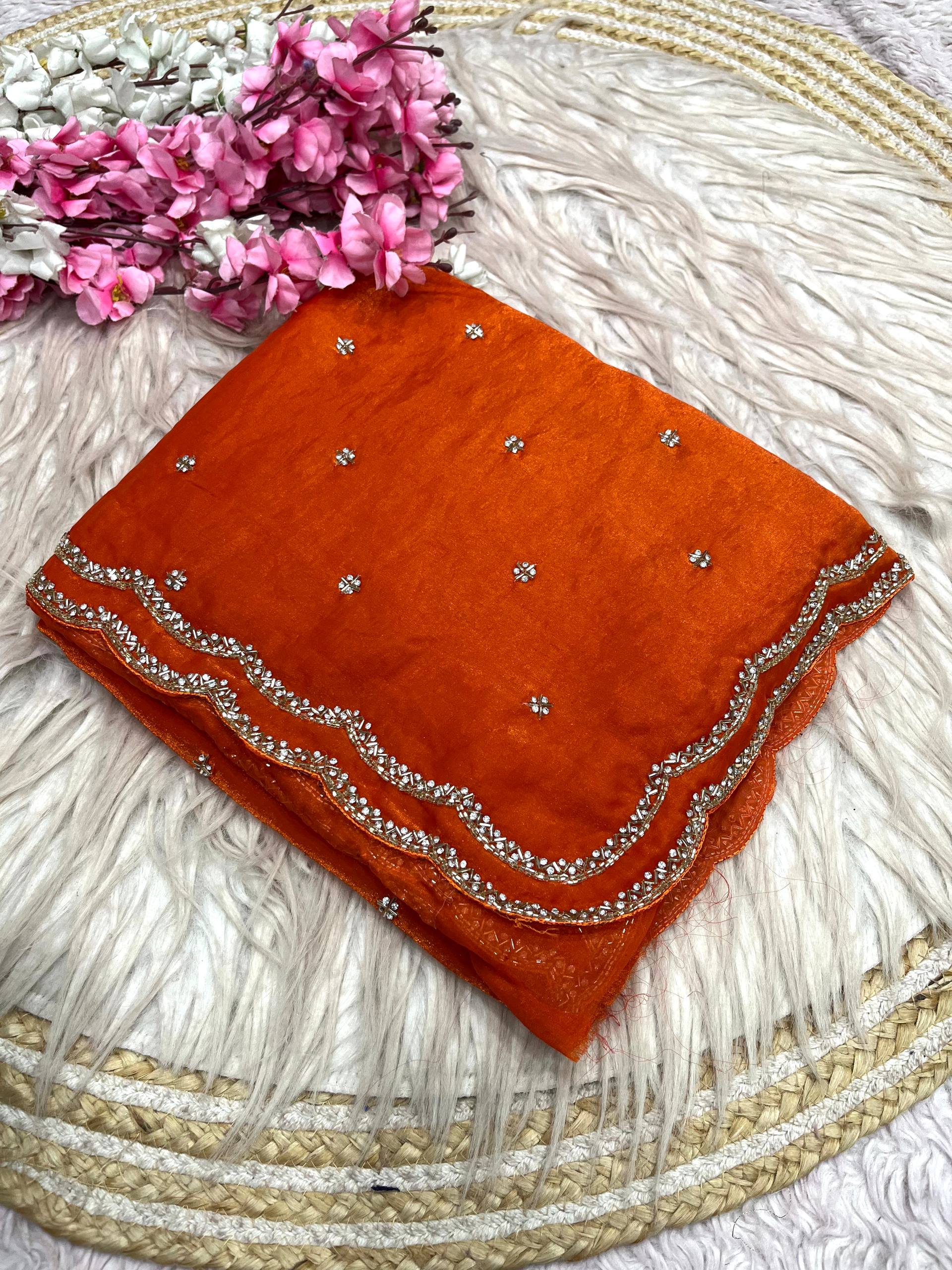 Space Silk Fandy sattin With Beautiful Khatli Cut Dana Handwork Along With Hand Diamond Work