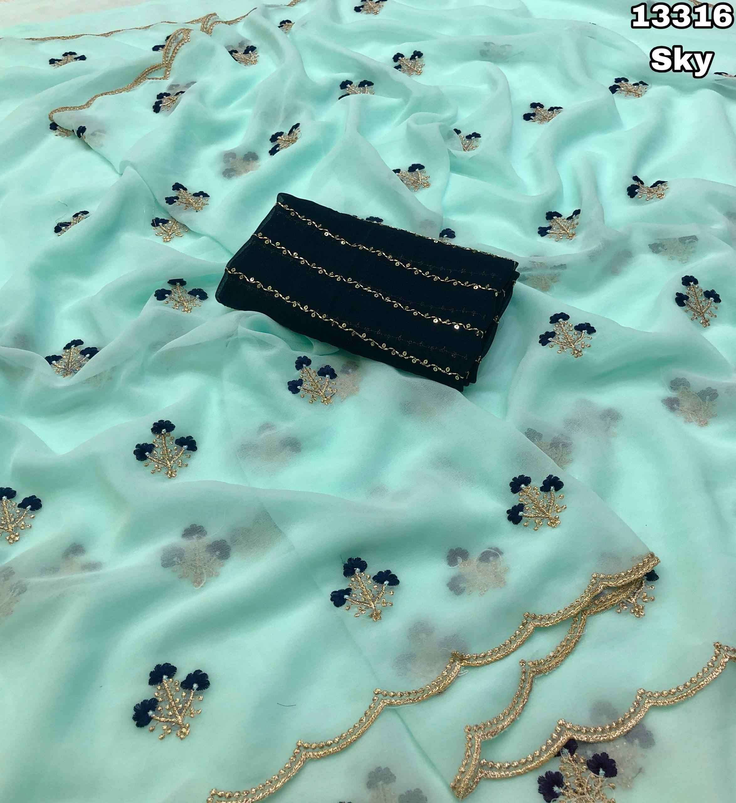 Faux Georgette Sarees with Embroidery Butta