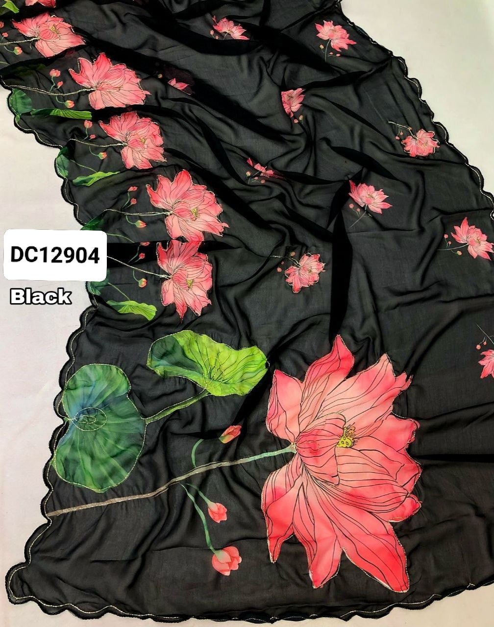 Chiffon Saree with Embroidery and Cutdana Work