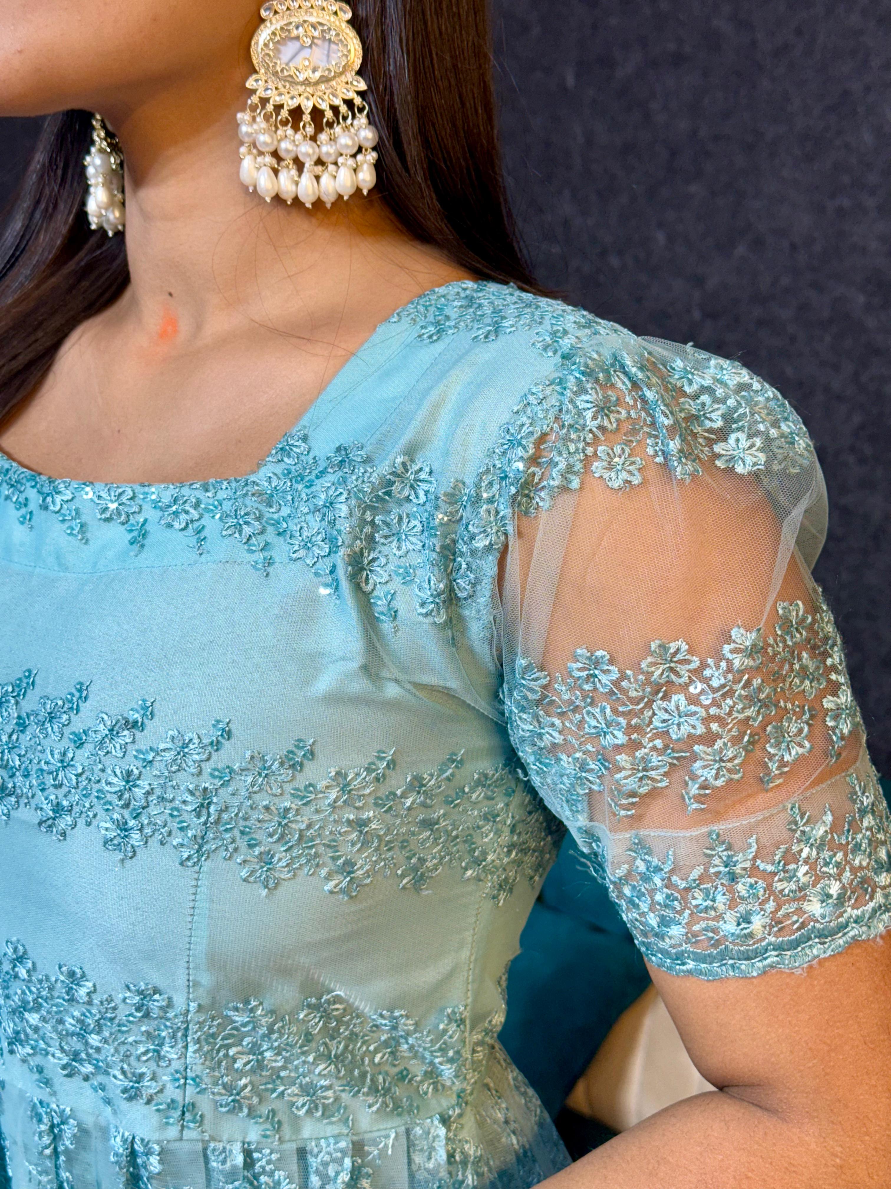 Beautiful Flower Embroidery Sequence Work Frocks