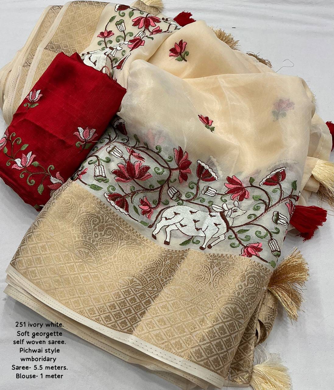 Designer Pichwai Style Embroidery Saree