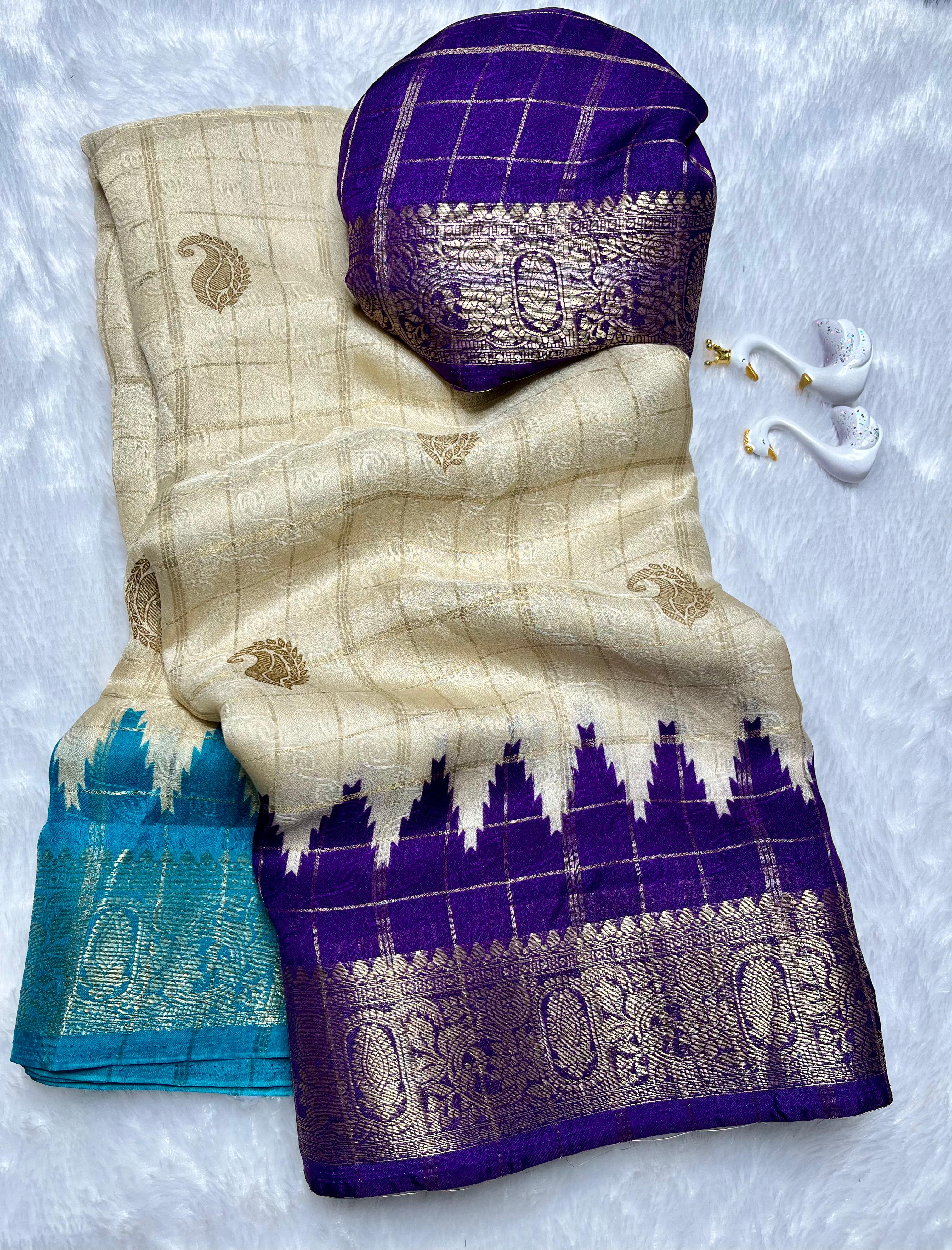MASSMELLO WEAVING JARI CHEX SAREES