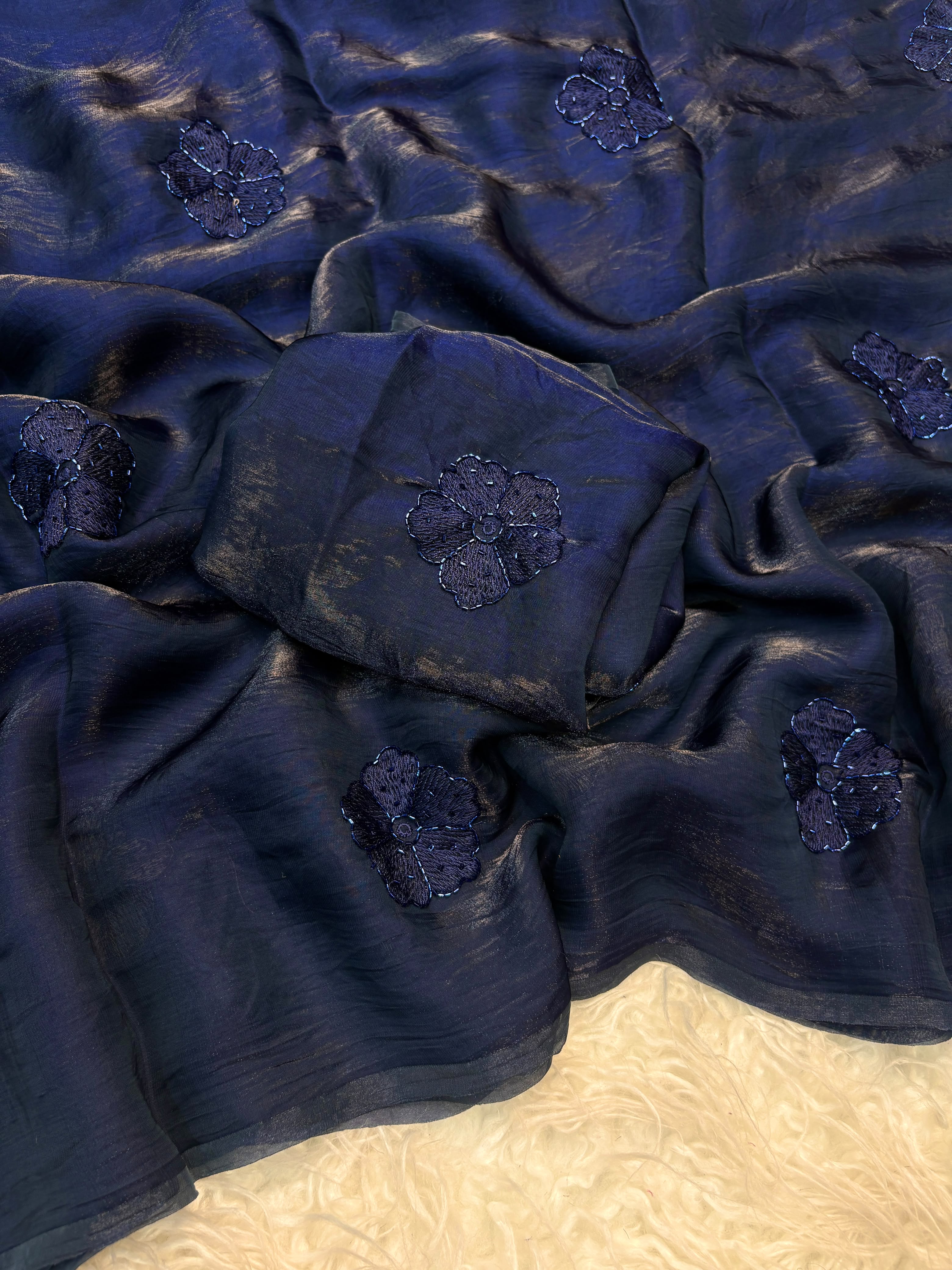 Pure Space Fendy Silk Saree with beads work and embroidery butti