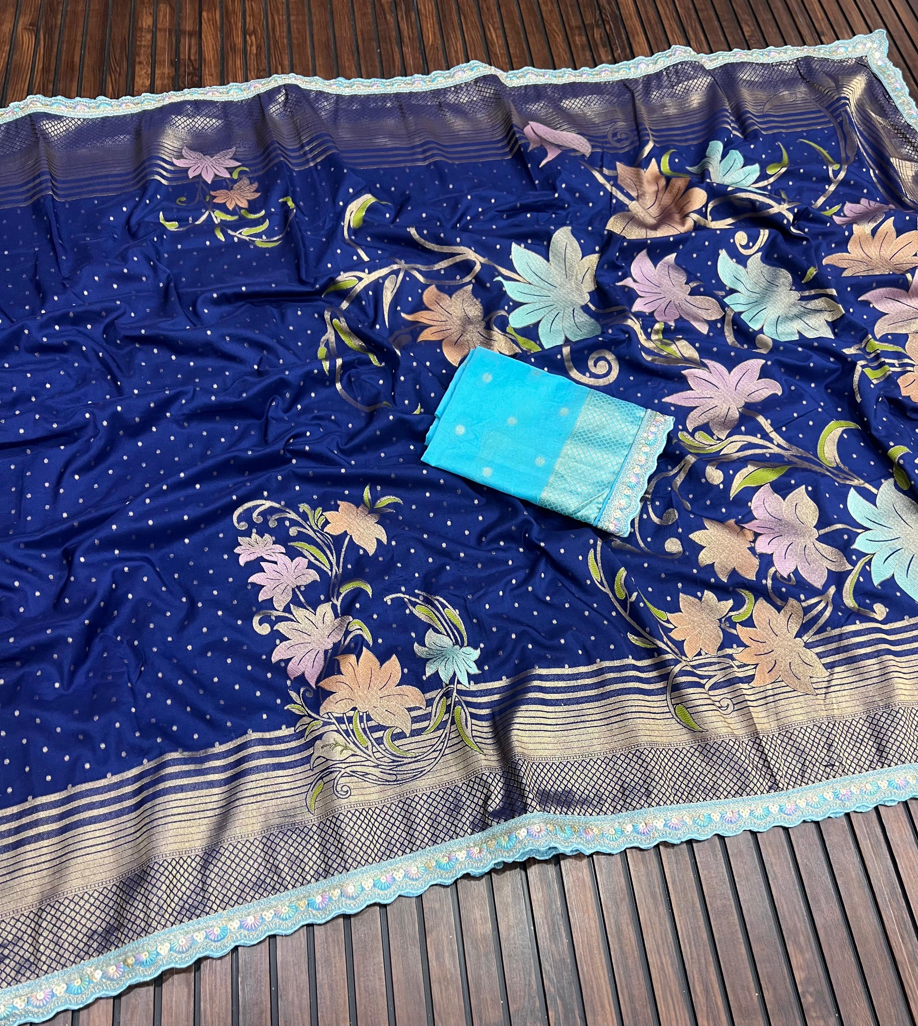 Premium Khadi Georgette Saree with Beautiful Lace Border