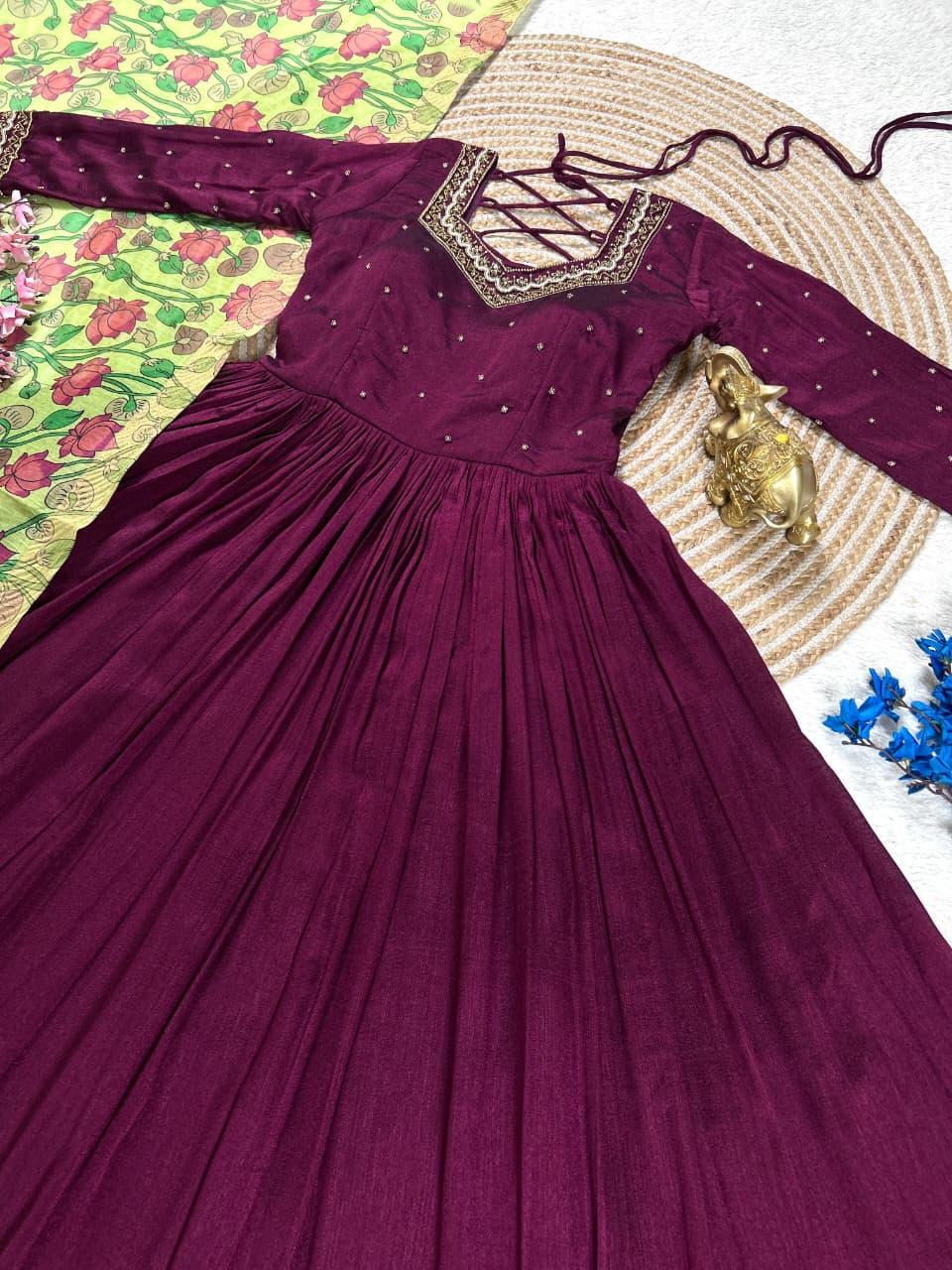 Maggam Work Gown with Dupatta