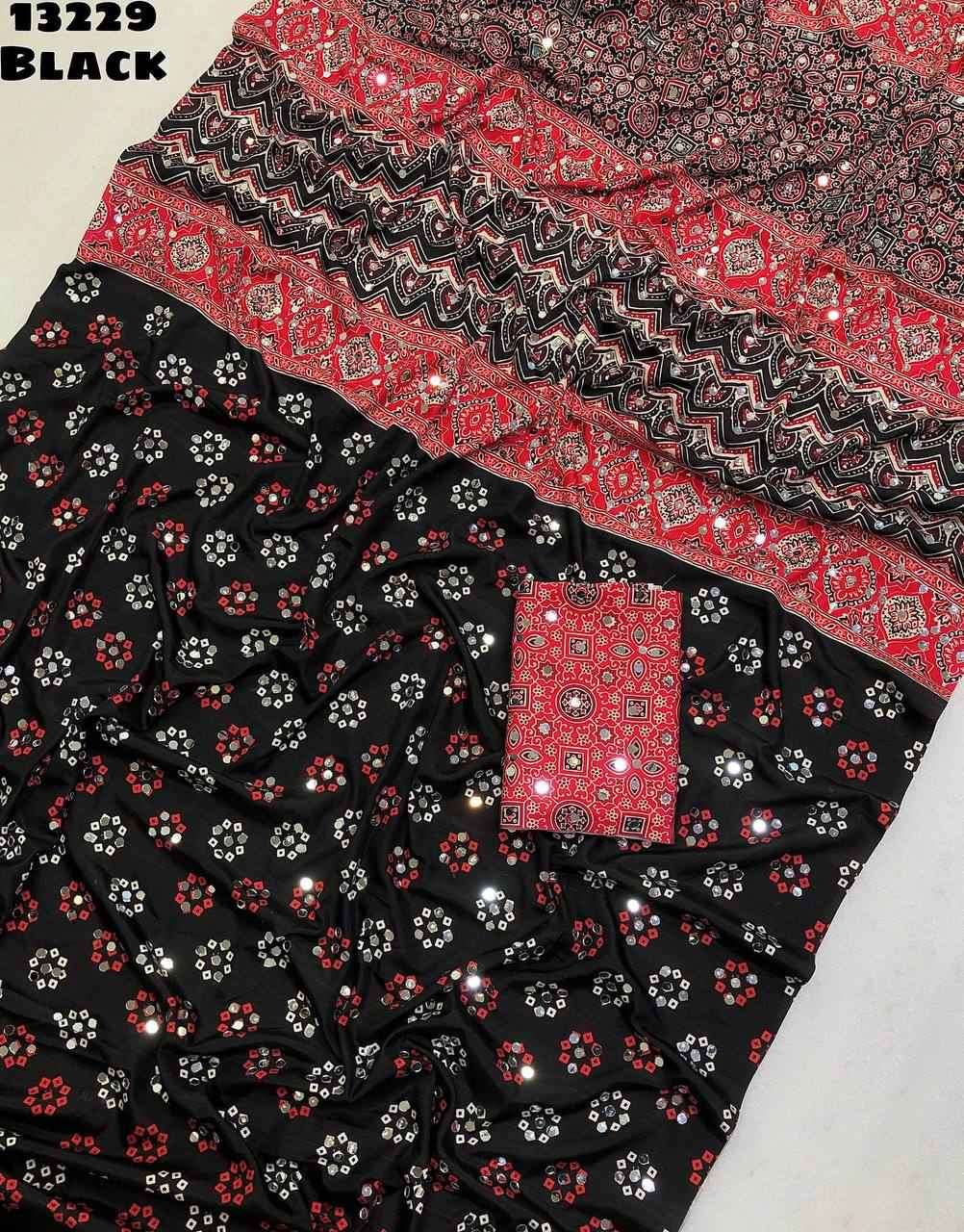 Soft Crepe Silk Ajrakh Printed Saree's